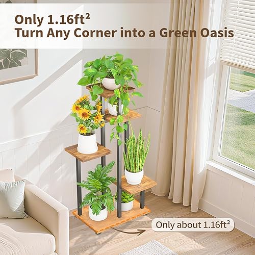 Miniatura 6 de LASZOLA Soporte de Madera para Plantas Negro de 5 Niveles para Interior para Macetas Grandes y de Gran Resistencia, Estante de Flores Vertical de