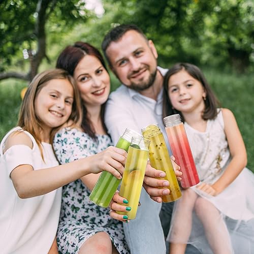 Miniatura 7 de 24 botellas de plástico para jugo de 13.5 onzas con tapas, botellas sensoriales reutilizables con tapas blancas, botellas de agua a granel,