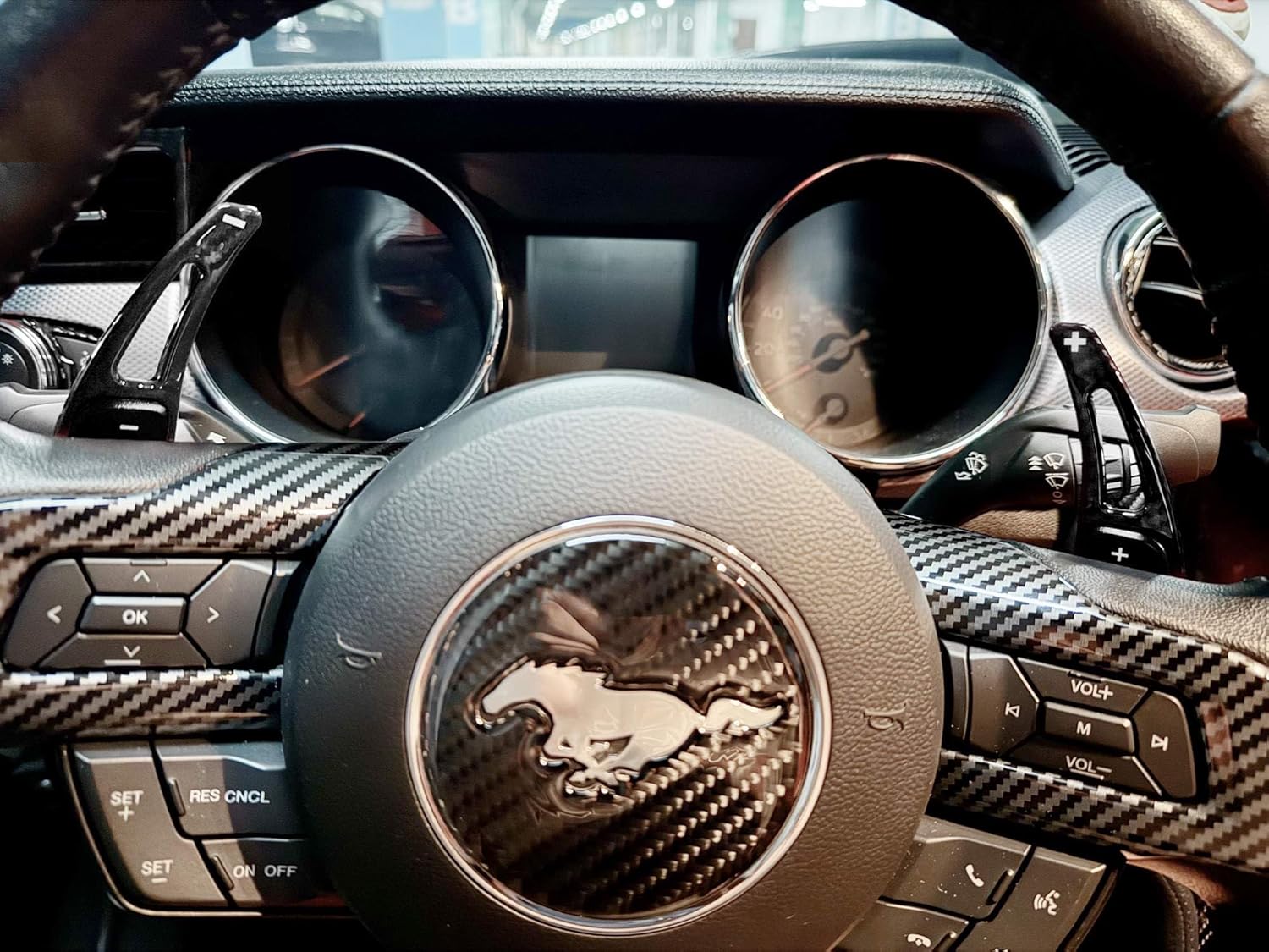 iJDMTOY Twill-Weave Carbon Fiber Pattern/Style Larger Paddle Shifter Extensions Compatible with Ford 2015-2023 Mustang Gen6