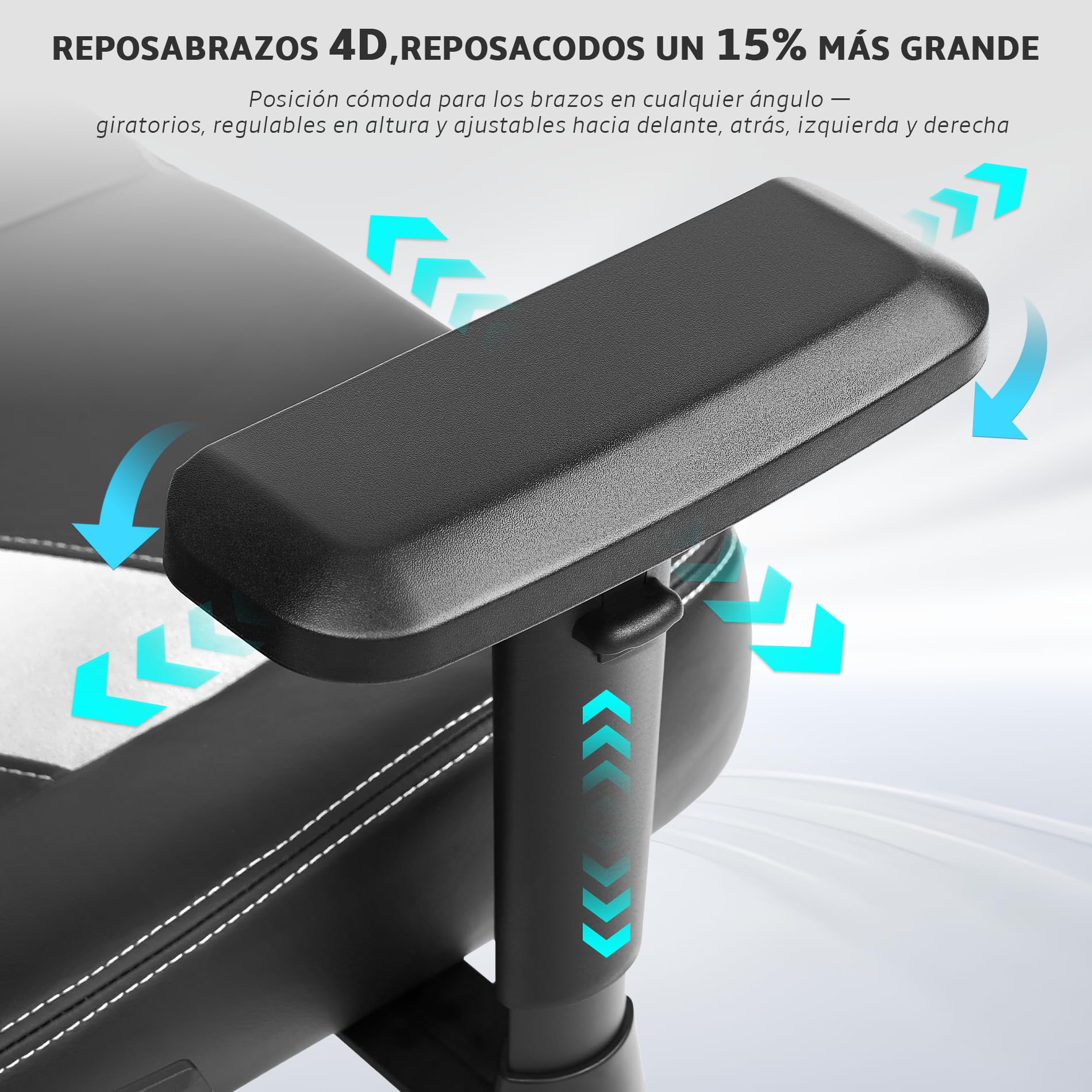 Silla Gaming ergonómica, Silla Escritorio Gaming Carga 200kg | Sillon Gamer con Reposacabezas, Cojín Lumbar, Reposabrazos 4D, Mecanismo basculante, Base Reforzada，PU Negro y Ante Blanco