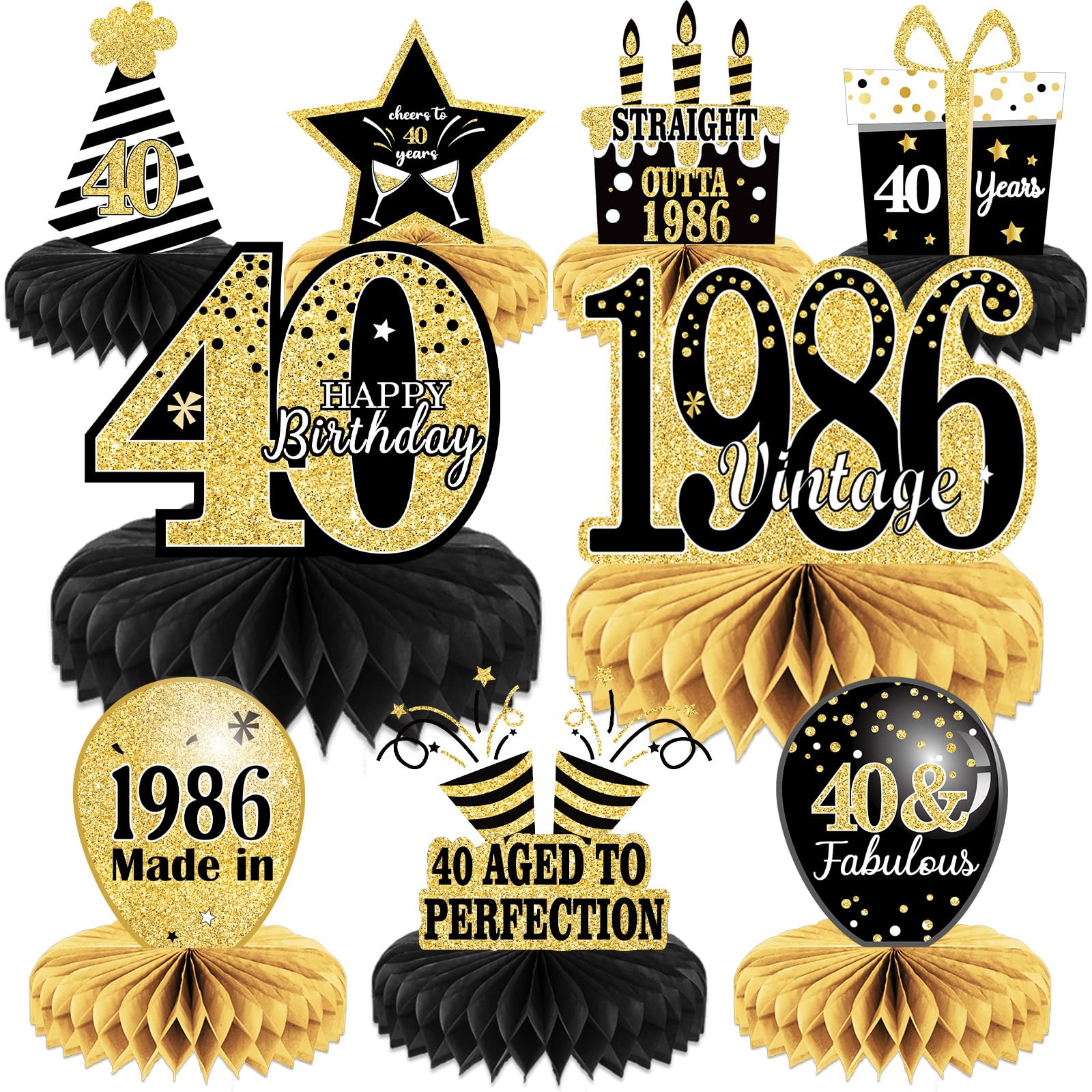 9PCS 40th Birthday Decorations 40th Birthday Centerpieces for Tables Decorations Vintage 1986 Honeycomb Table Topper Back in 1986 40th Birthday Decorations for Men and Woman 40 Years Birthday Party