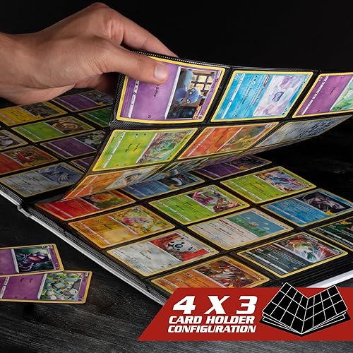 Miniatura 10 de Álbum de tarjetas coleccionables de 12 bolsillos, 20 páginas acolchadas de carga lateral que contienen 480 tarjetas, compatible con Yugioh Magic the