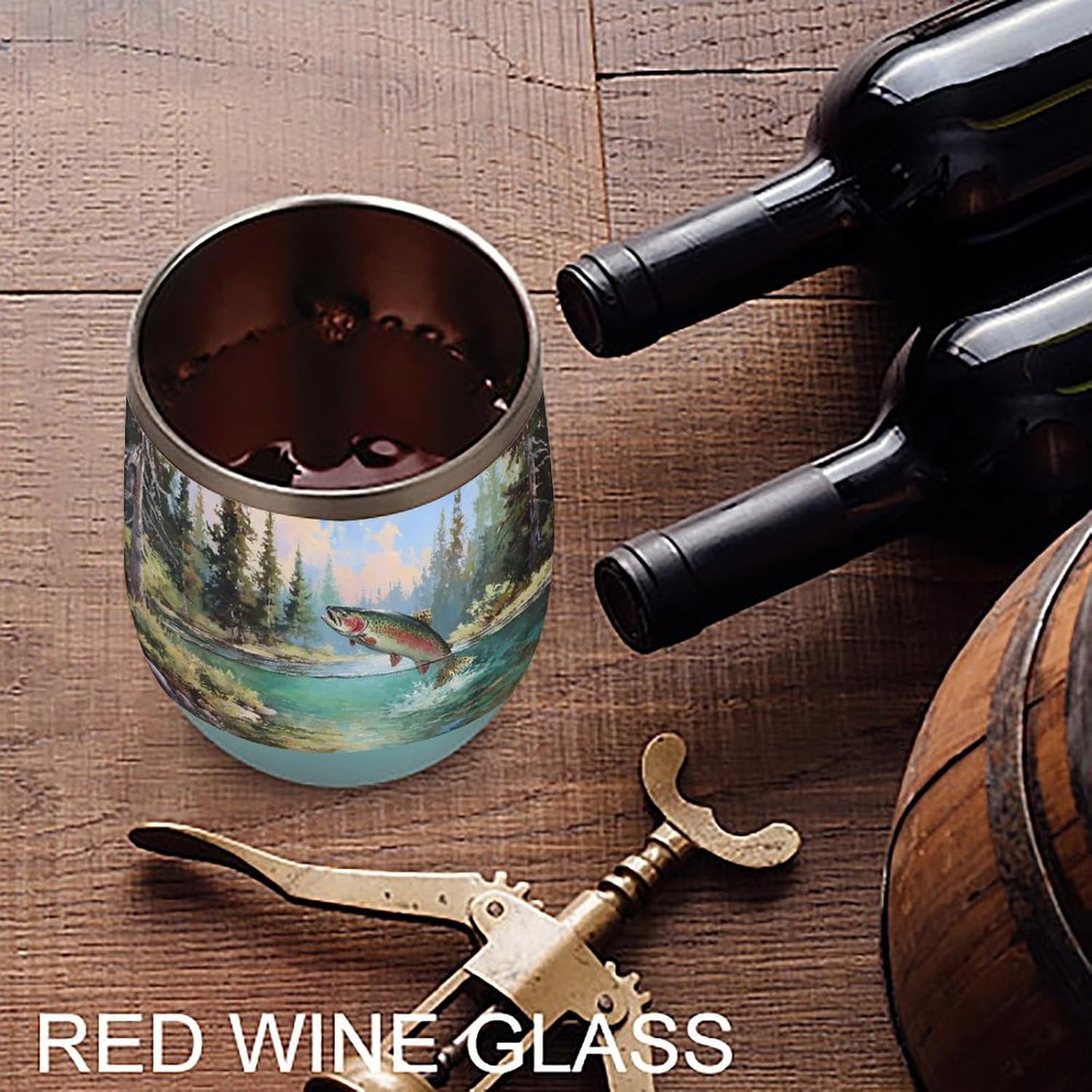 Trout Fish Lake Forests Insulated Drinking Cup Stainless Steel Coffee Mug Wine Tumbler with Lid 12OZ