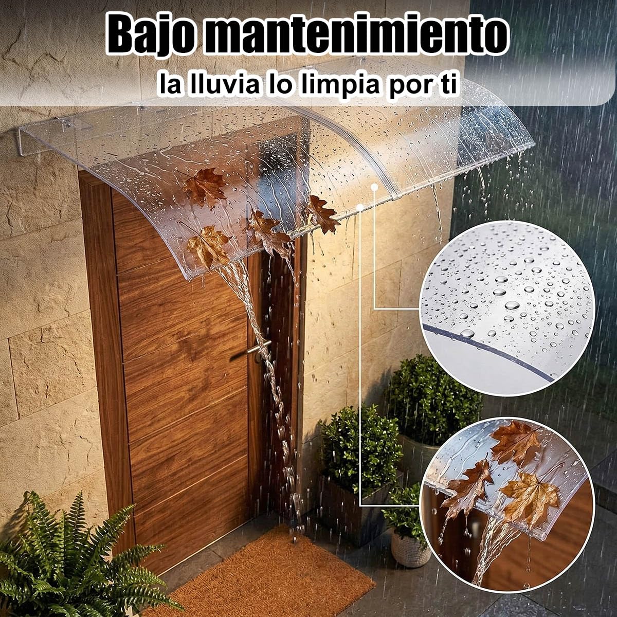 Marquesina Puerta Exterior, Techo Exterior Lluvia, Marquesinas de Policarbonato Sólido Transparente, Tejadillo de Protección contra Sol y Lluvia para Ventanas, Balcón, Garaje y Terraza, Ampliable