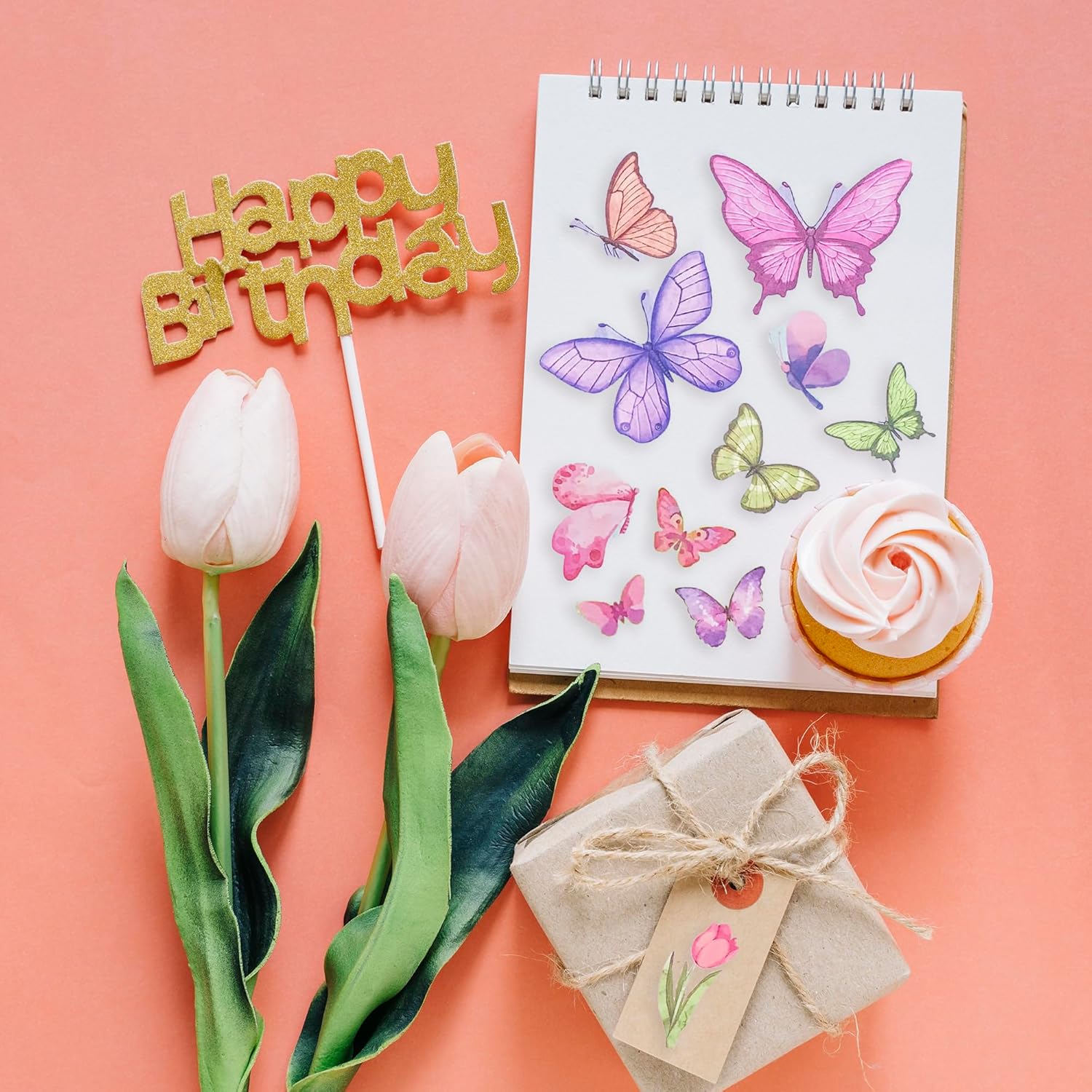 48 Sheets Watercolor Floral Tulip Scrapbook Paper, 12'' x 12'' Double-Sided Spring Pink Rose Premium Printed Decorative Paper for DIY Making Cards, Journaling, Scrapbooking, Origami, Decopage