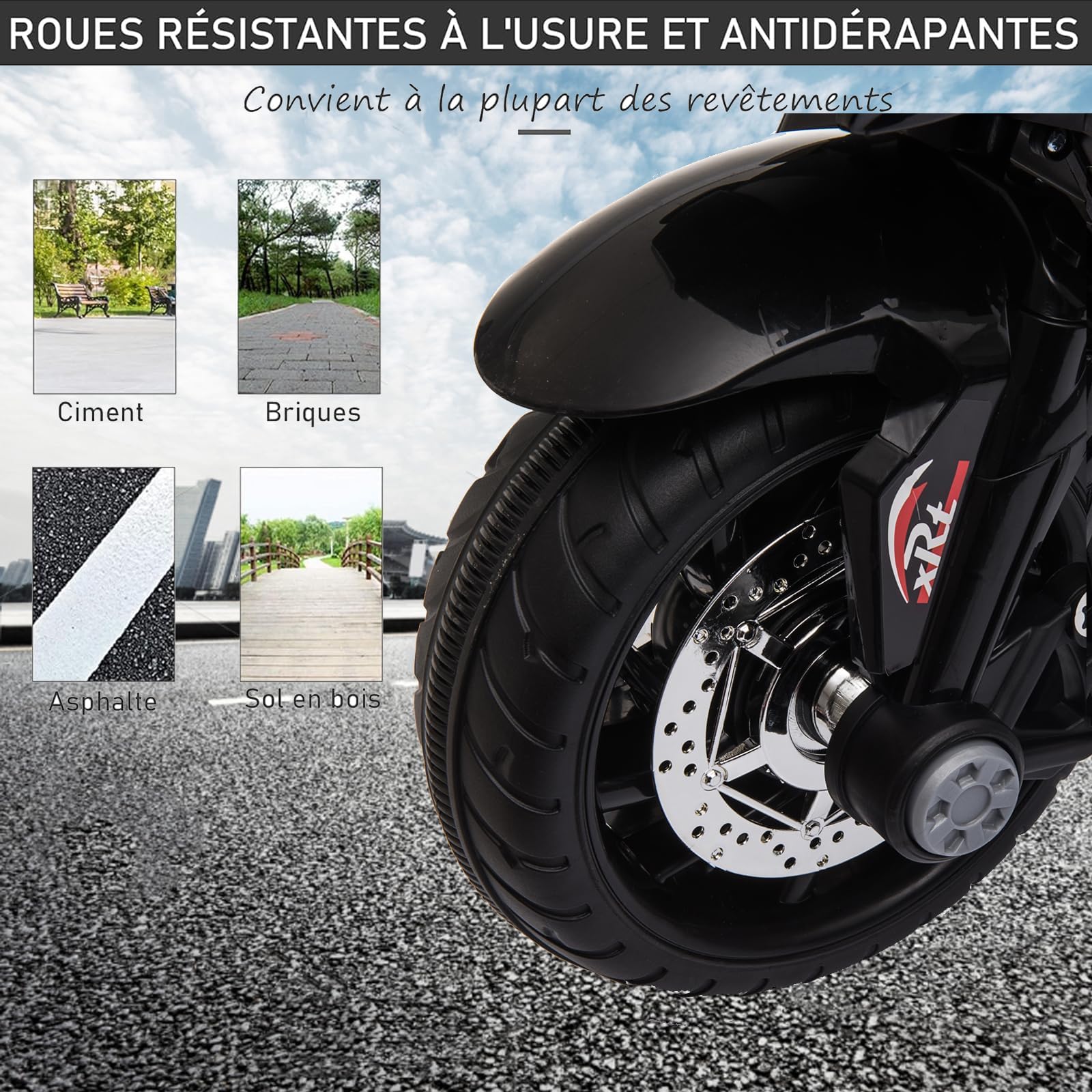 LEADZM Moto électrique pour Enfants de 3 à 5 Ans 6 V 7 Ah, Vitesse Max 3 km/h avec Musique & Lumière (Noir)