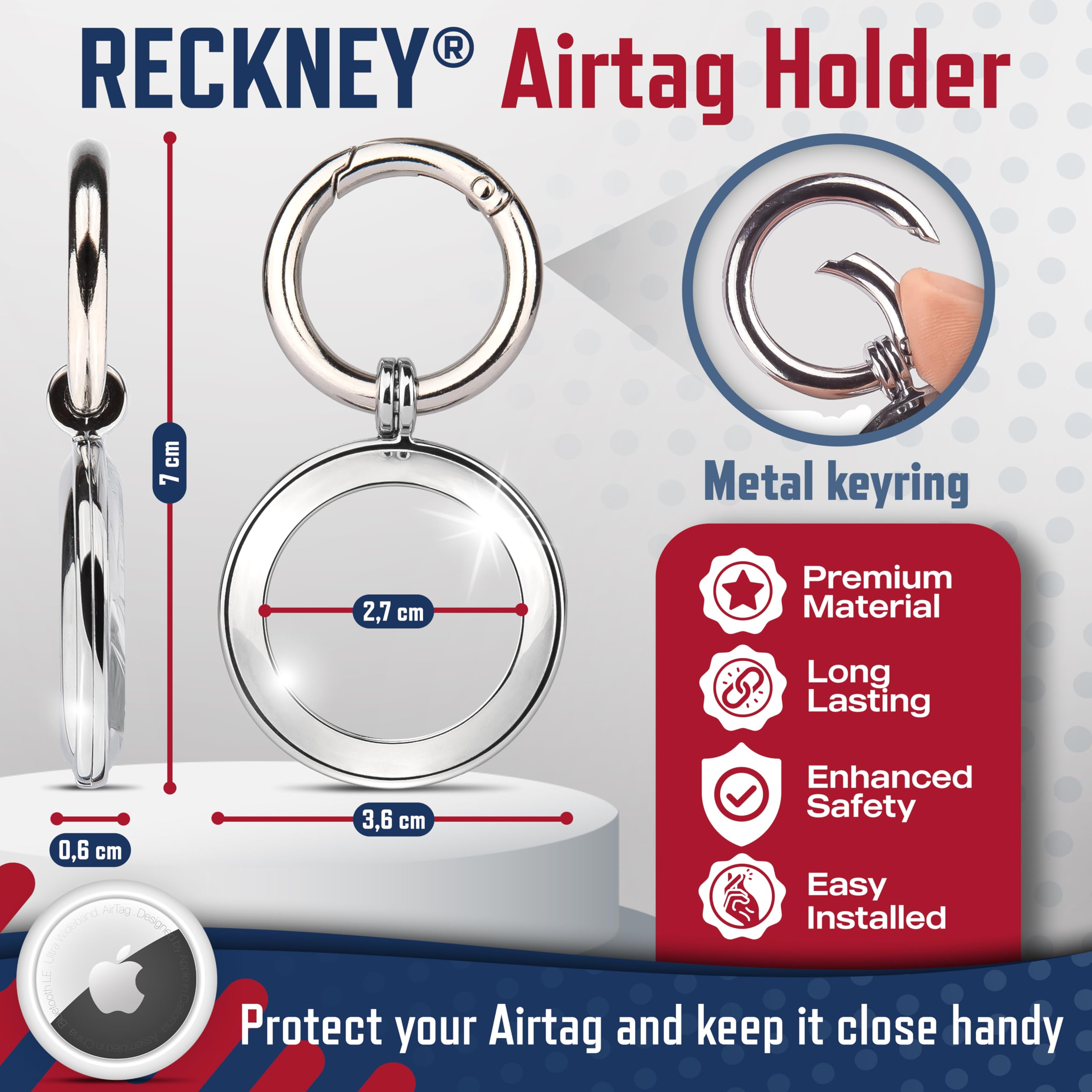 RECKNEY Metal AirTag Keychain Case Black, Air tag Keyring compatible with Apple AirTag, Air tag Bumper - Image 4