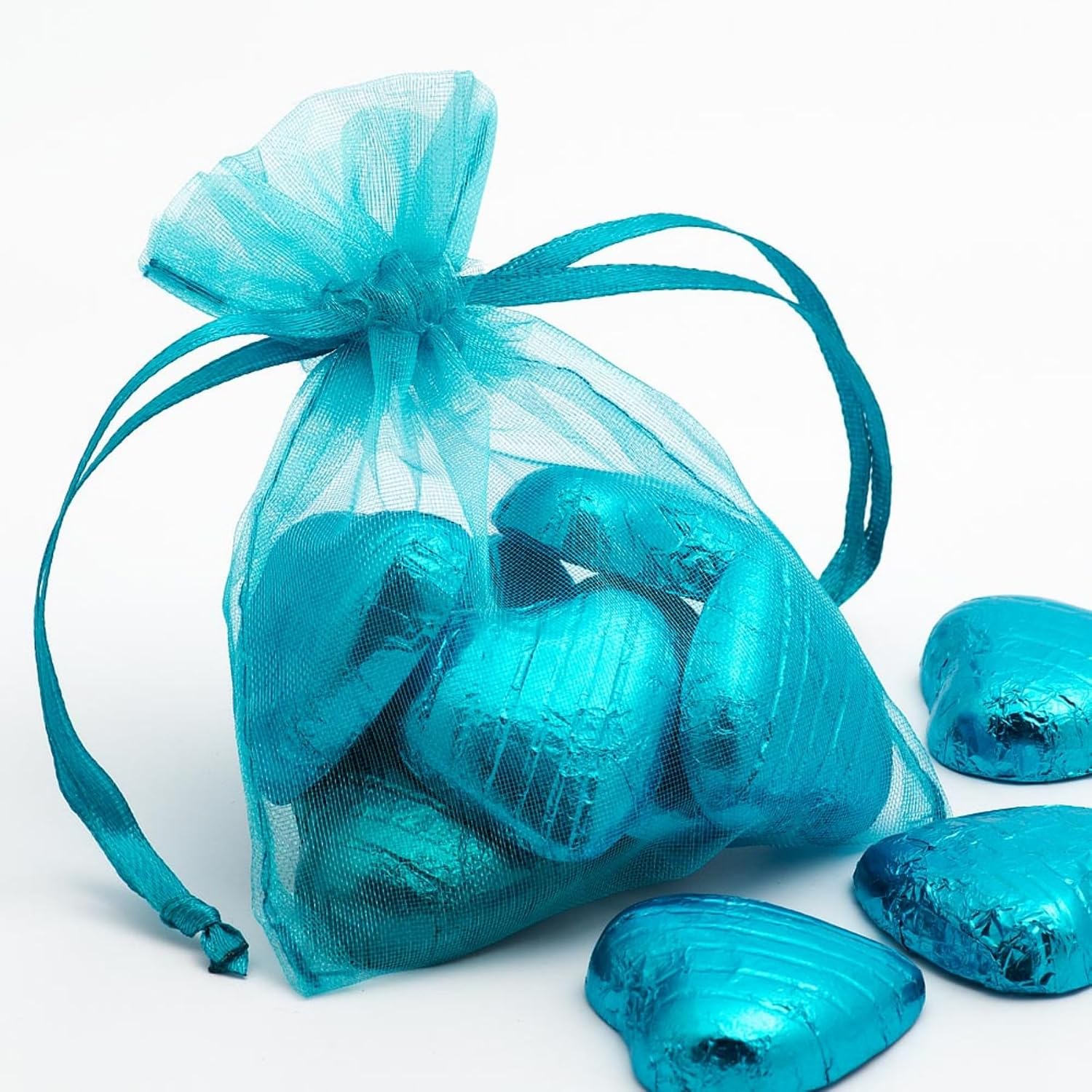 Jwsqmc 4x6 Inch Sheer Organza Mesh Drawstring Gift Bags Turquoise 50pcs image 5