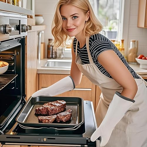 Miniatura 13 de Guantes de horno de silicona, guantes de horno resistentes al calor con dedos, guantes de horno de cocina, guantes de ahumador para hornear, asar a