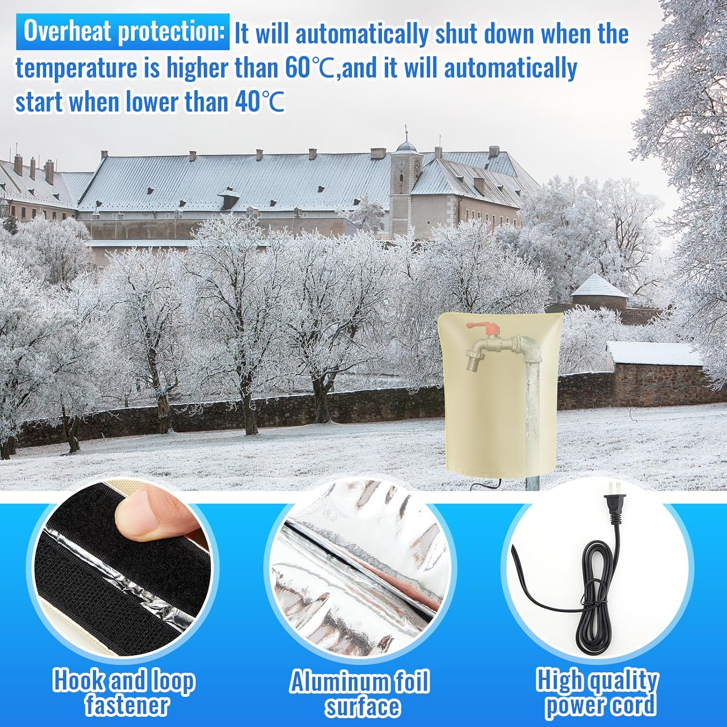 Glooglitter 20" L x 17" W Electric Heated Outdoor Faucet Cover for Winter Freeze Protection Heating Hose Bib Covers for Winter, Water Pipe Heater for Garden Faucet Insulated Spigot Protector (Beige)