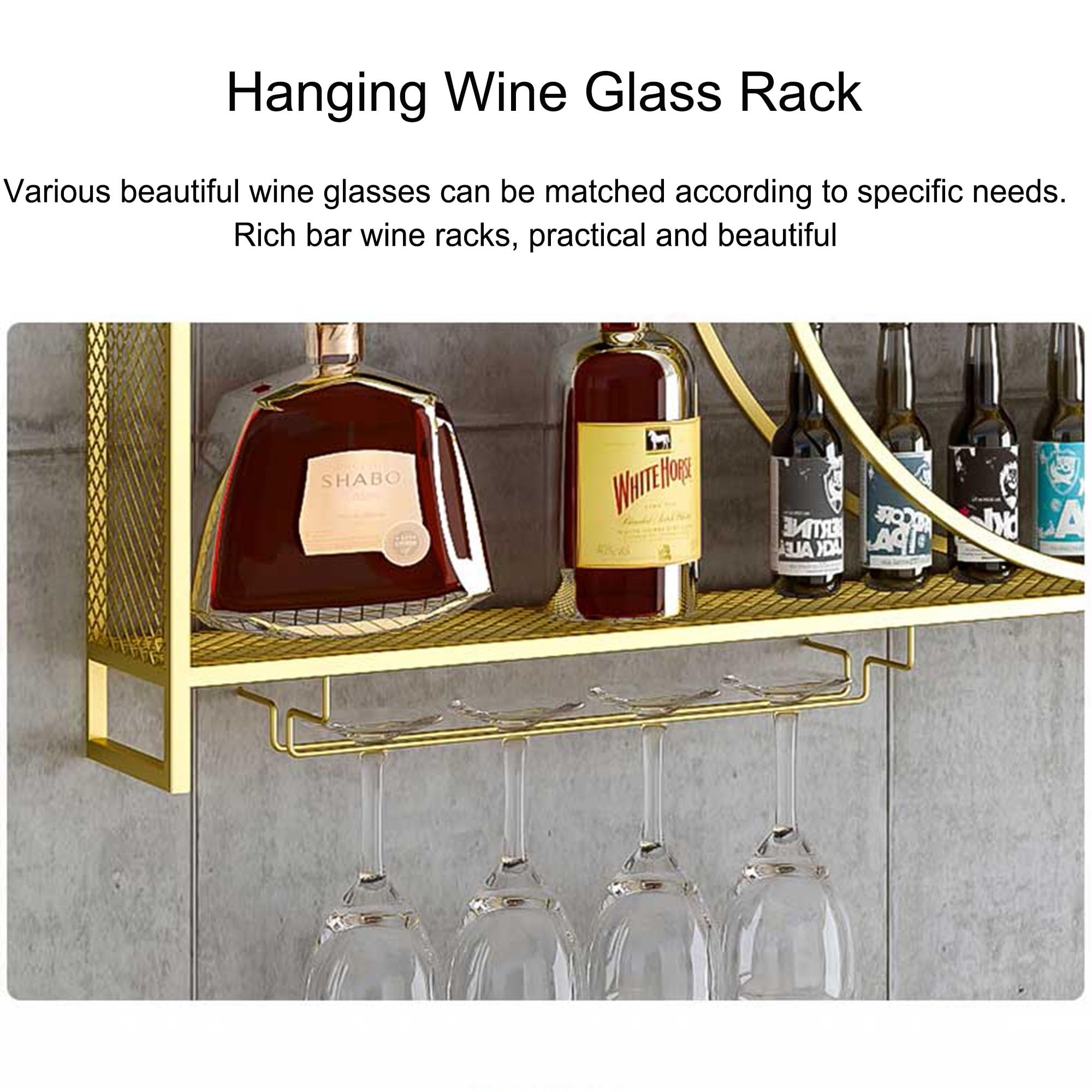 Wandmontiertes Weinregal Halbrund - Mehrstöckiges Eisenregal Mit Glasaufhängung