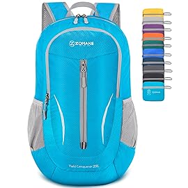 ZOMAKE Ultra Lightweight Packable Backpack 25L, Foldable Hiking Backpacks Water Resistant Small Folding Daypack for Travel(Light Blue)