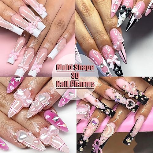 Miniatura 7 de RODAKY Dijes para uñas de lazo rosa 3D, dijes de arte de uñas, múltiples estilos, resina de corazón, gemas de uñas con parte trasera plana, cuentas