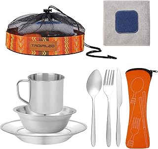 Stainless Steel Camping Cutlery Set - 8 Piece, Includes Spoons, Mugs, Bo...