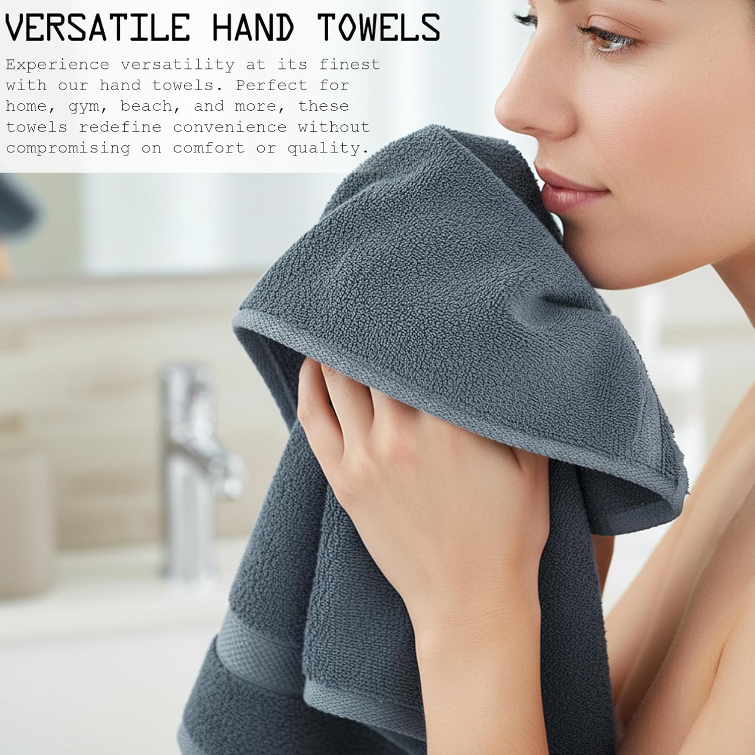 コットン100%ハンドタオル 4枚セット &ndash; ソフト 速乾 吸収性テリークロス &ndash; 16インチ x 28インチ コーマ綿ハンドタオル