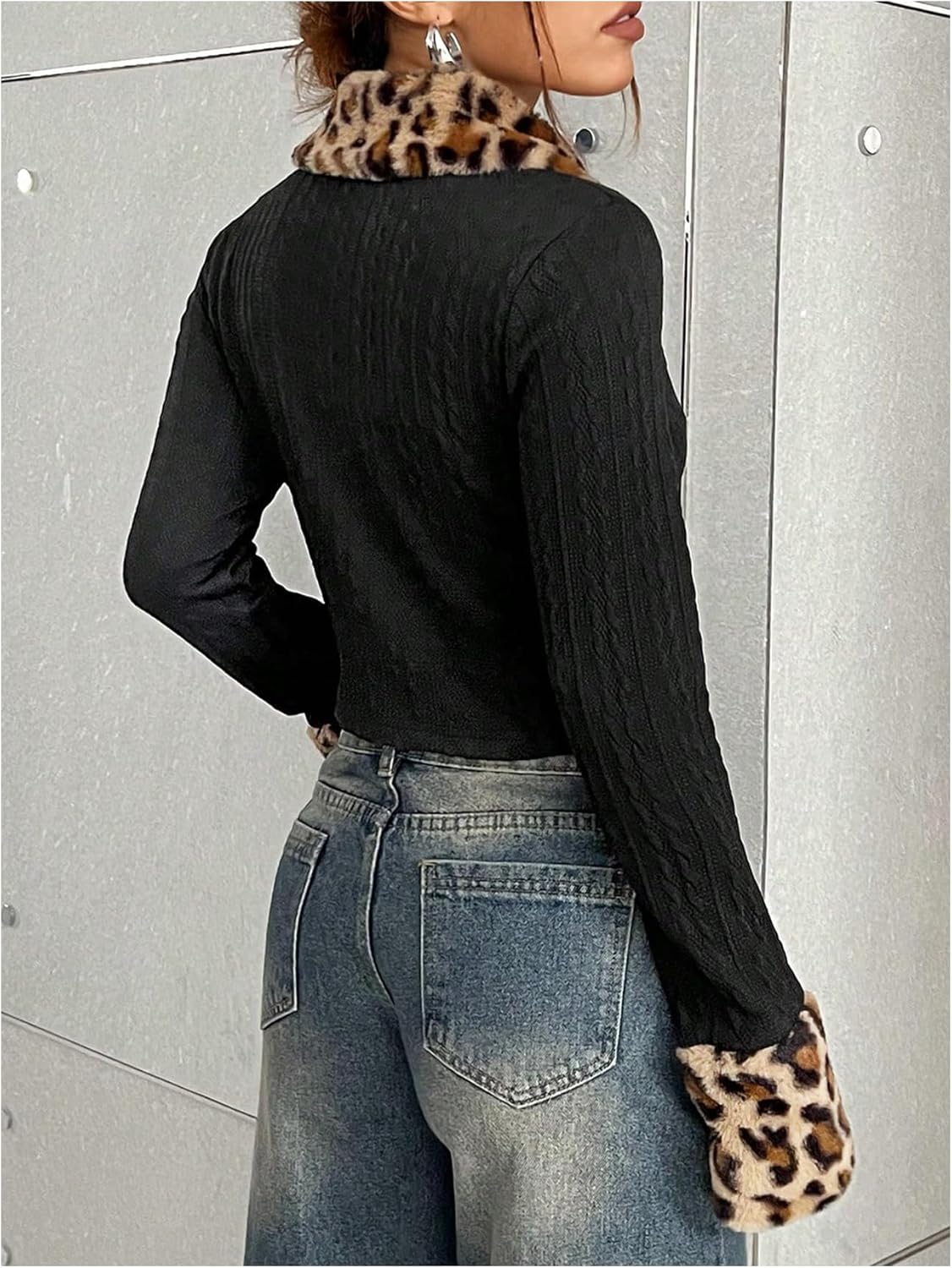 Milumia Women's Leopard Print Y2k Crop Jacket Faux Fur Trim Jackets Coat Outwear Clubwear - Image 2