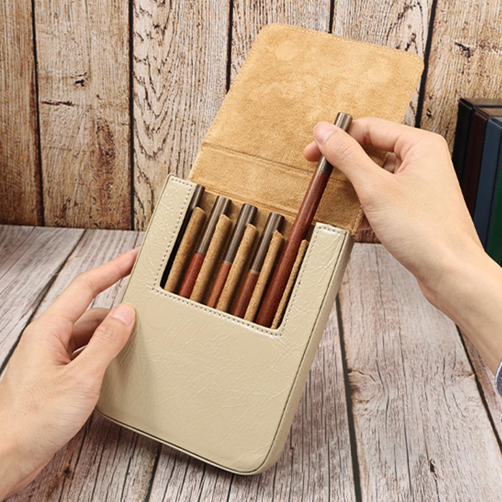 MHADBKH Lot de 6 porte-stylos en cuir de qualité supérieure pour hommes d'affaires et artistes avec une construction solide et une trousse en cuir véritable de couleurs assorties, bleu, Beauté de