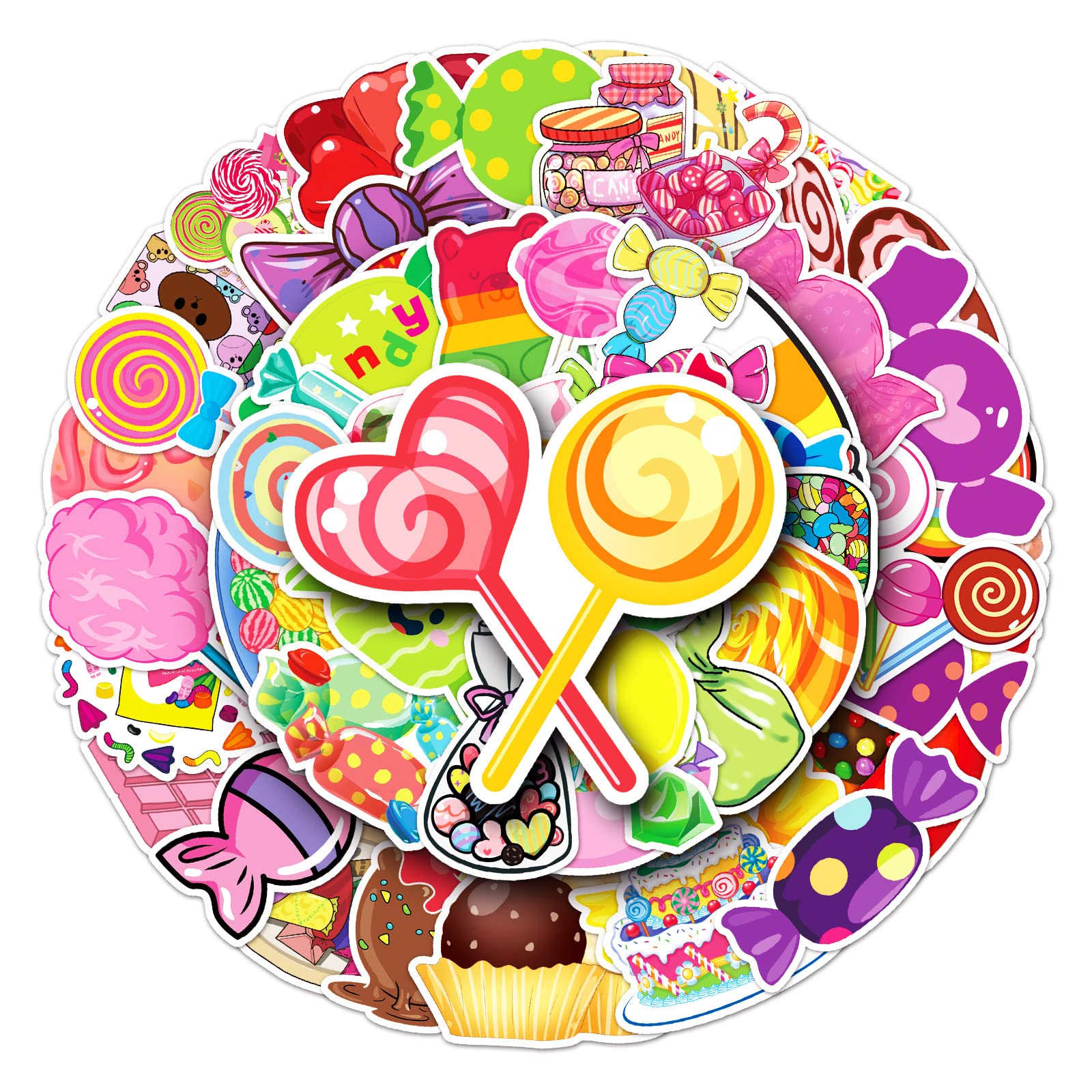50Pcs Cute Sweets Stickers Laptop Car Scrapbook Phone Skateboard Suitcase Luggage Bike Sweet Treats Candy Stickers Vinyl Waterproof Aesthetic Personalised Stickers for Teens Boys Girls Adults Children