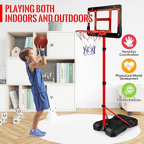 Miniatura 2 de Aro de baloncesto para niños con soporte, juego de baloncesto ajustable, juguetes de baloncesto para niños de 3, 4, 5, 6, 7, 8 años, juegos