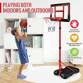 Kids Basketball Hoop with Stand, Adjustable Basketball Set, Toddler Basketball Toys for Boys Age 3 4 5 6 7 8, Indoor Outdoor Backyard Sport Game Gifts