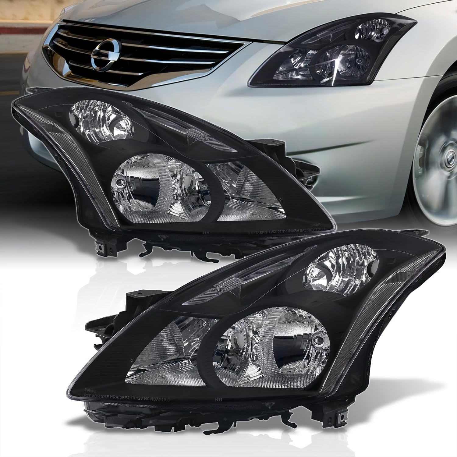 AJP Distributors Black Housing Clear Lens Reflector Signal Headlights Headlamps Driving Lights Bumper Lamps Assembly Pair Compatible/Replacement For Altima L32A 4-Door Sedan 2010 2011 2012 10 11 12