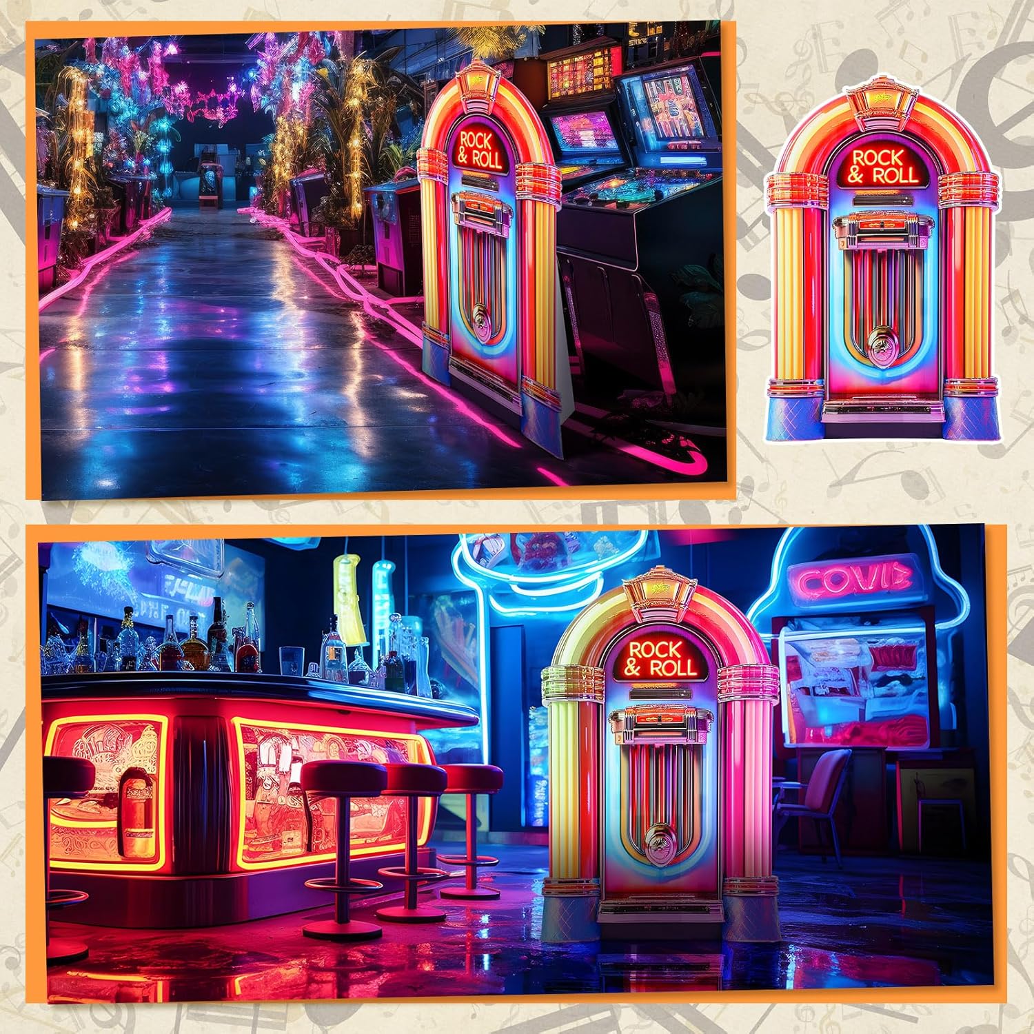 4ft 1950's Theme Party Decoration Rock & Roll Jukebox Cardboard Stand up Retro Juke Box Stand-up Cutout 50s Vintage Rock and Roll Photo Prop Standup for 50s Sock Hop Party Supplies