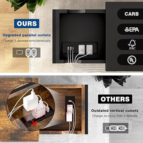 Miniatura 19 de SAUCE ZHAN Mesa auxiliar de sofá con puertos USB y tomas, mesa auxiliar estrecha con estante de almacenamiento para espacios pequeños, mesita de