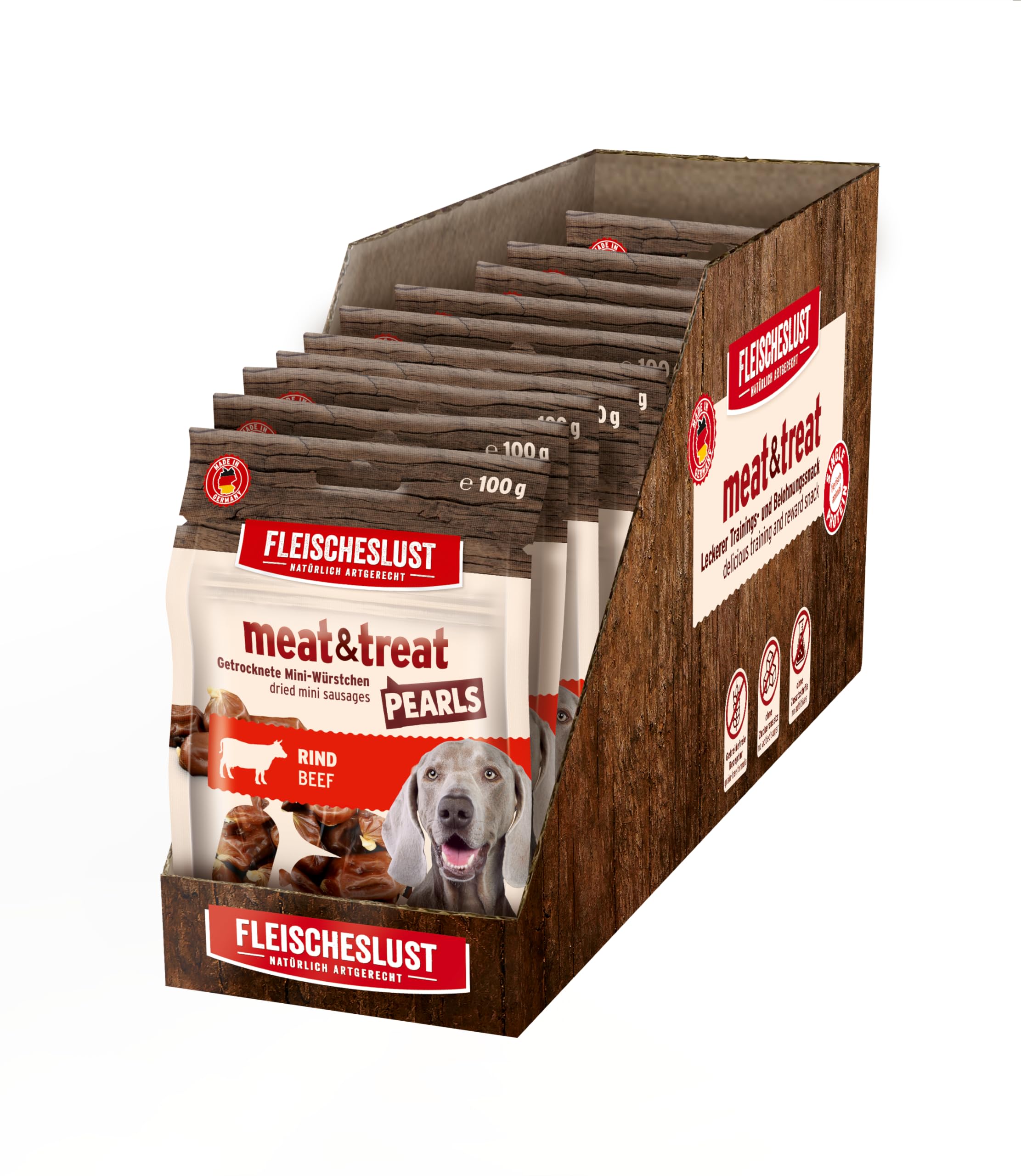 Meat&Treat Pearls Manzo (10 x 100 g), snack per cani senza cereali, snack per l'addestramento dei cani, cibo complementare, snack secco di Fleischeslust