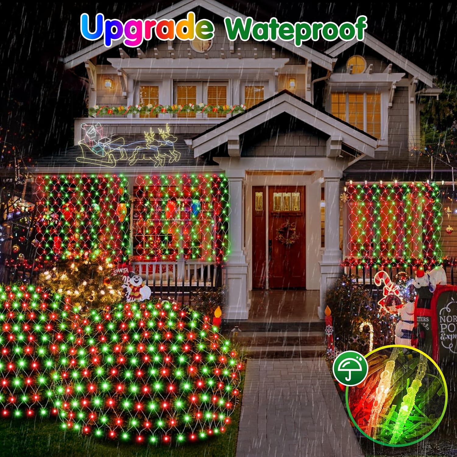 Hezbjiti Pack of 2 Battery Operated Christmas Net Lights Outdoor Total 200LED Waterproof Timed Memory Mesh Lights for Xmas Trees Bushes Garden Yard Lawn Patio Christmas Decor (Red and Green)