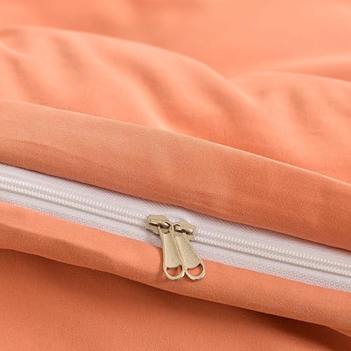 Miniatura 5 de Juego de funda de edredón naranja 100% algodón, tamaño Queen, juego de ropa de cama suave de lujo de 3 piezas con cierre de cremallera. Funda de