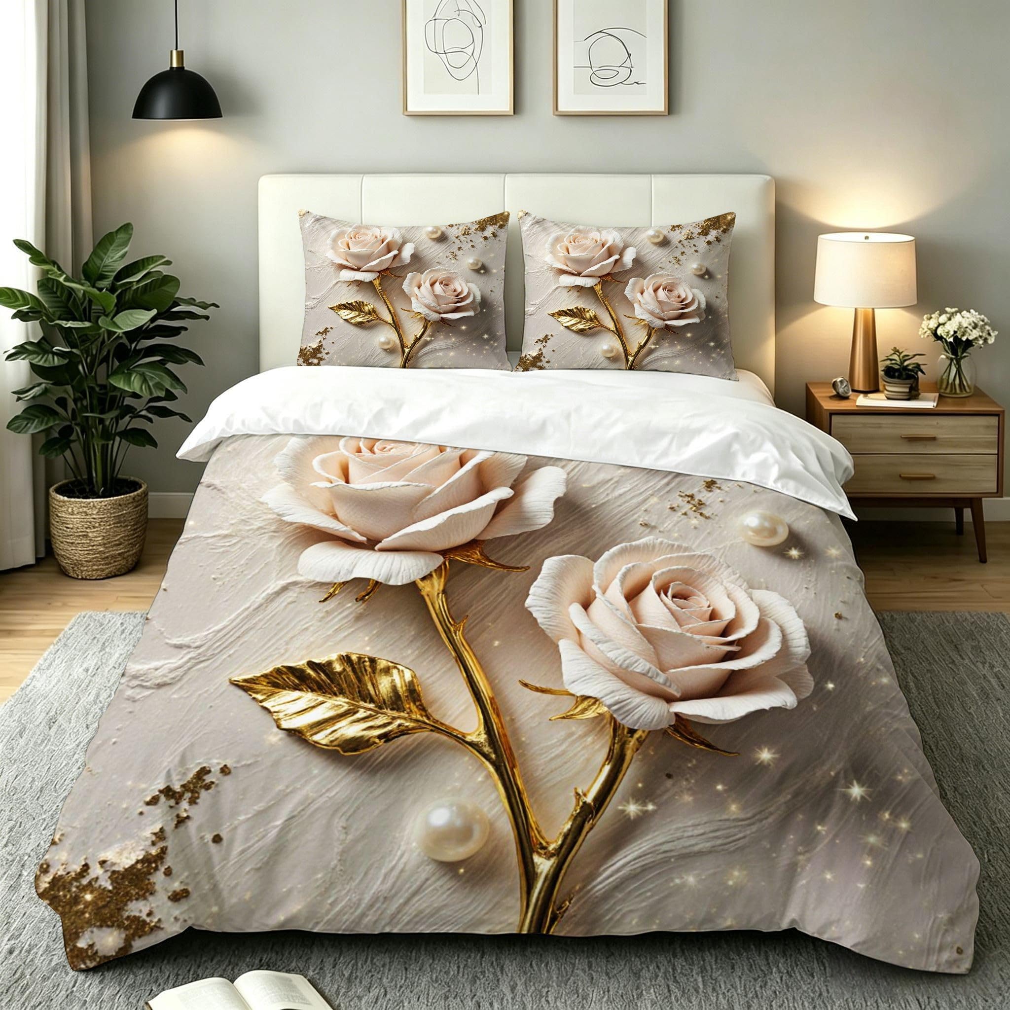Housse de Couette Rose 140x200 cm Facile à Enfiler avec Zip - Literie Douce Anti-Glissement