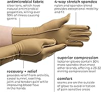 Vista 6 de Guantes terapéuticos de compresión isotoner, con dedos completos, unisex Camello