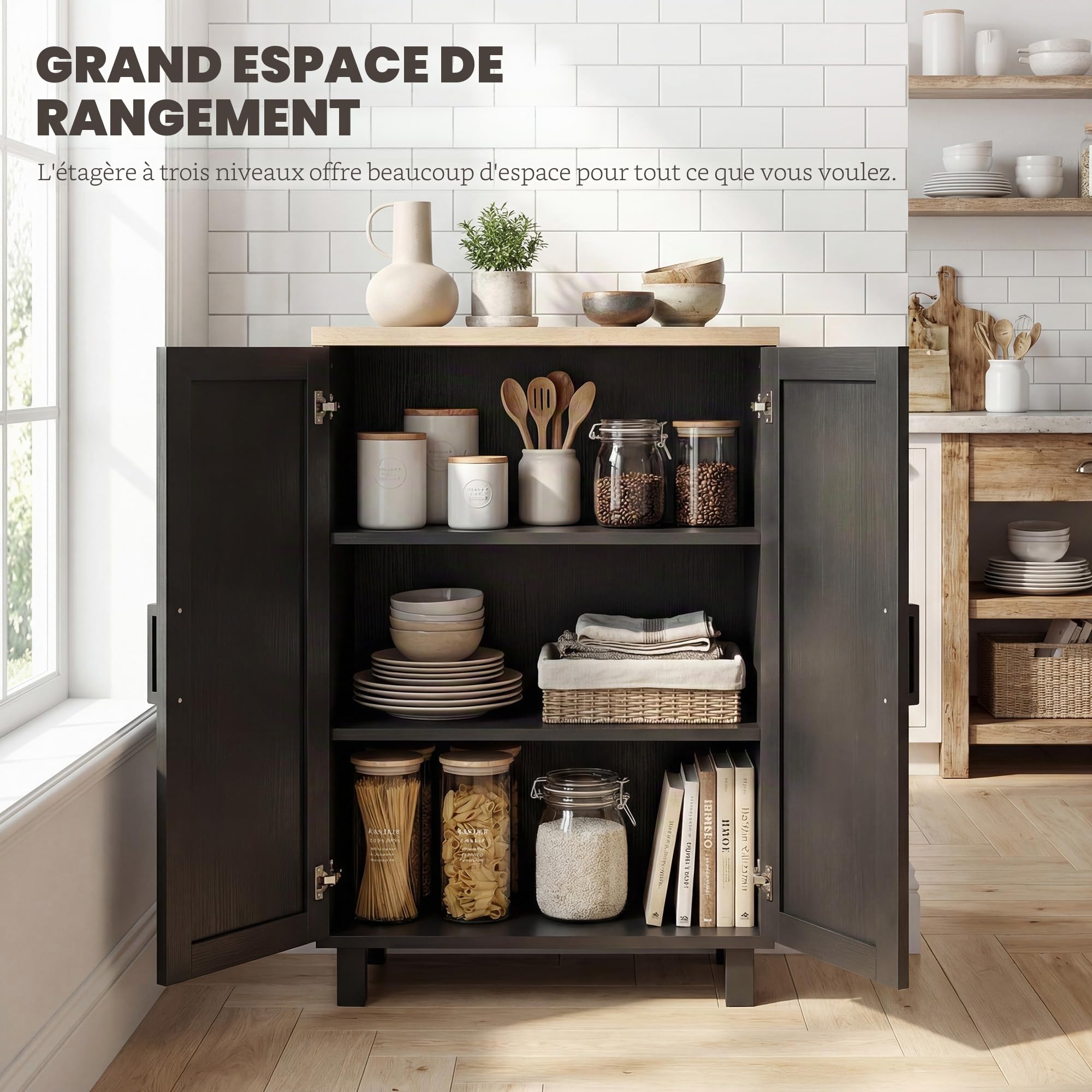 HOMCOM Buffet de Cuisine 2 Portes 60x30x90cm Noir