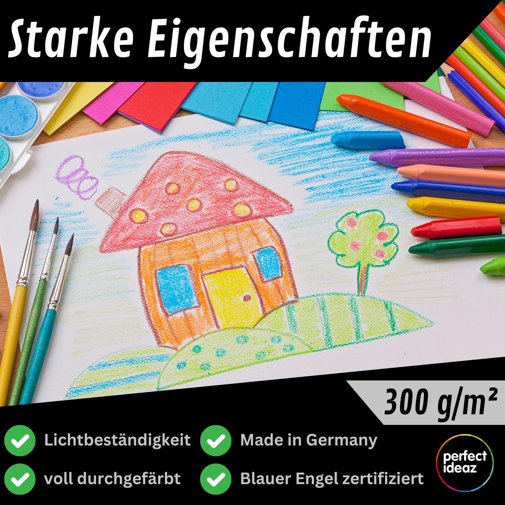 perfect ideaz 50 Blatt Fotokarton DIN-A2, Weiß, stabiler recycling Karton 300 g/m², Made in Germany, Blauer Engel zertifiziert (1 x 50 (50 Blatt))