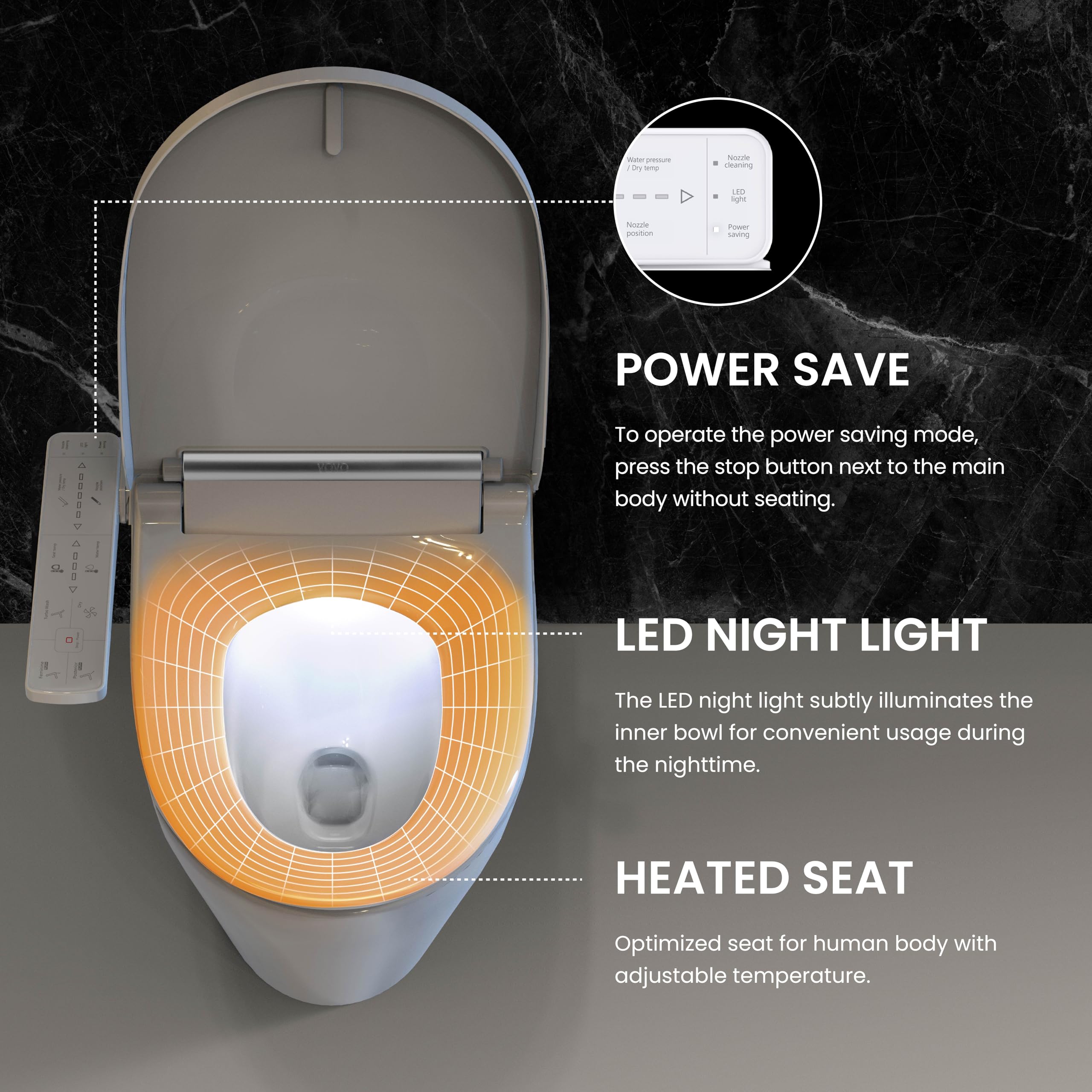 Amazon | VOVO(ヴォヴォ) 丸型 ビデ 便座 温水 LEDライト 暖房シート