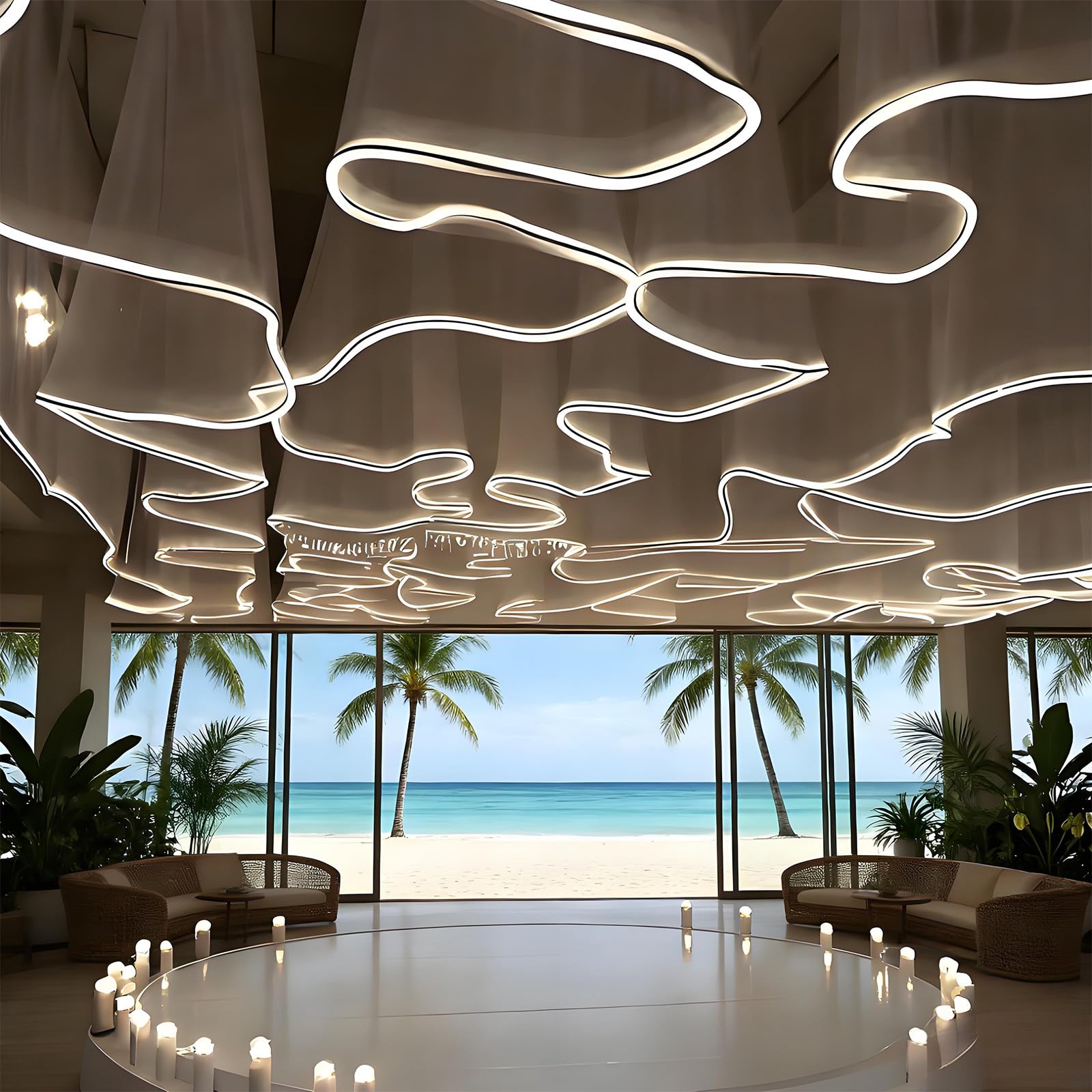 Tende da soffitto Striscia luminosa a LED Bianco/Velo champagne Bianco/Luce calda(50mx0.5m,ChampagneVeil+WhiteLight)