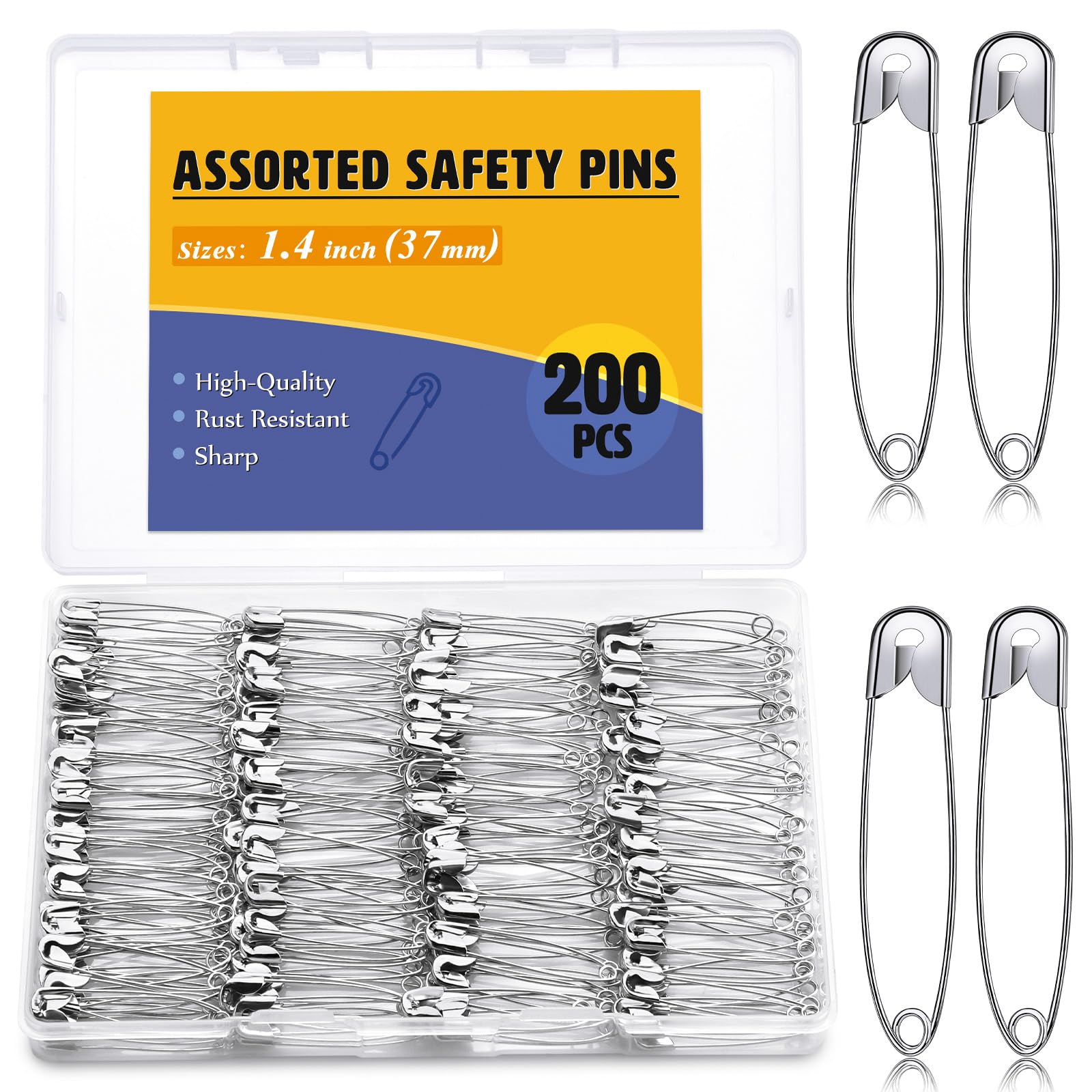 ENCHOL 200 Pcs Safety Pins, 1.4 inch (37mm) Safety Pins for Clothes, Safety Pin Heavy Duty for Arts, Crafts, DIY Jewellery and Sewing