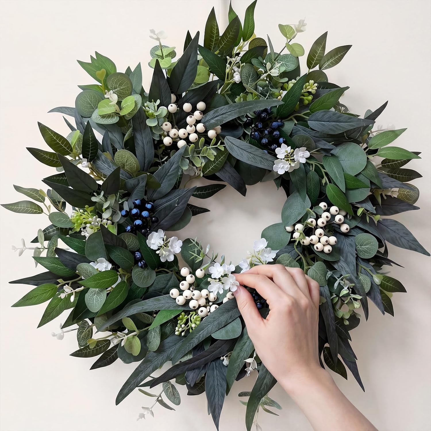 24'' Eucalyptus Wreaths for Front Door,Spring Summer Fall Winter Wreaths,Large Outdoor Greenery Wreaths for Porch,Wall,Holiday,Home Decor-Spring, Summer, Fall, Winter All Seasons