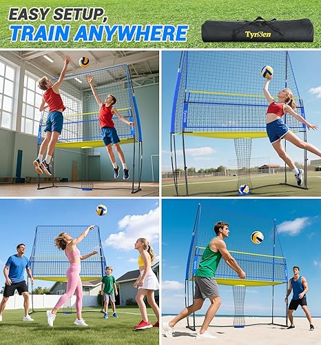 Miniatura 8 de Volleyball Practice Net with Ball Return System, Height Adjustable 6.5-8FT, 11 * 8FT Portable Volleyball Training Equipment for Serving, Spiking,