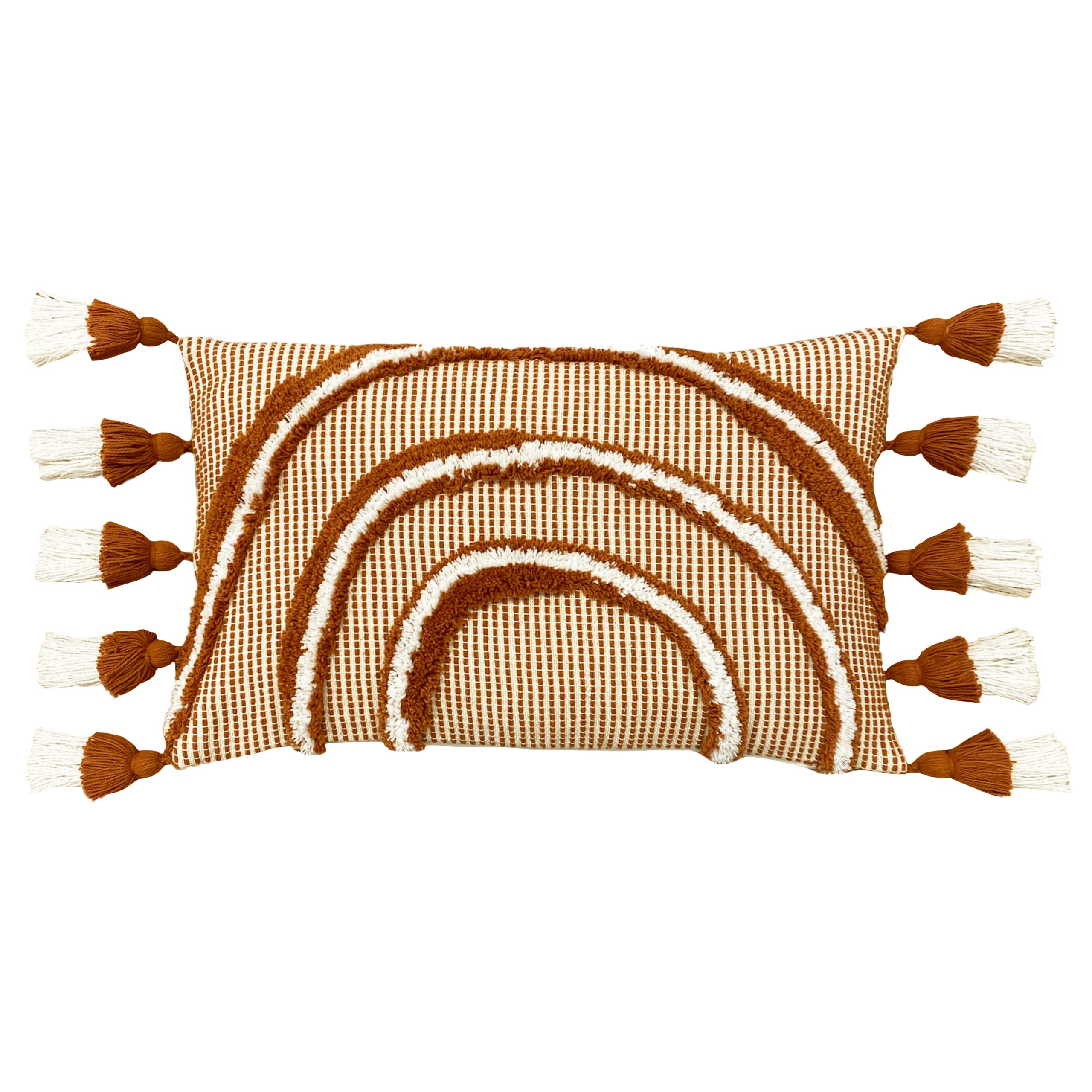 furn. Rainbow Tuft Tasselled Polyester Cushion - Ochre - 30 x 50cm