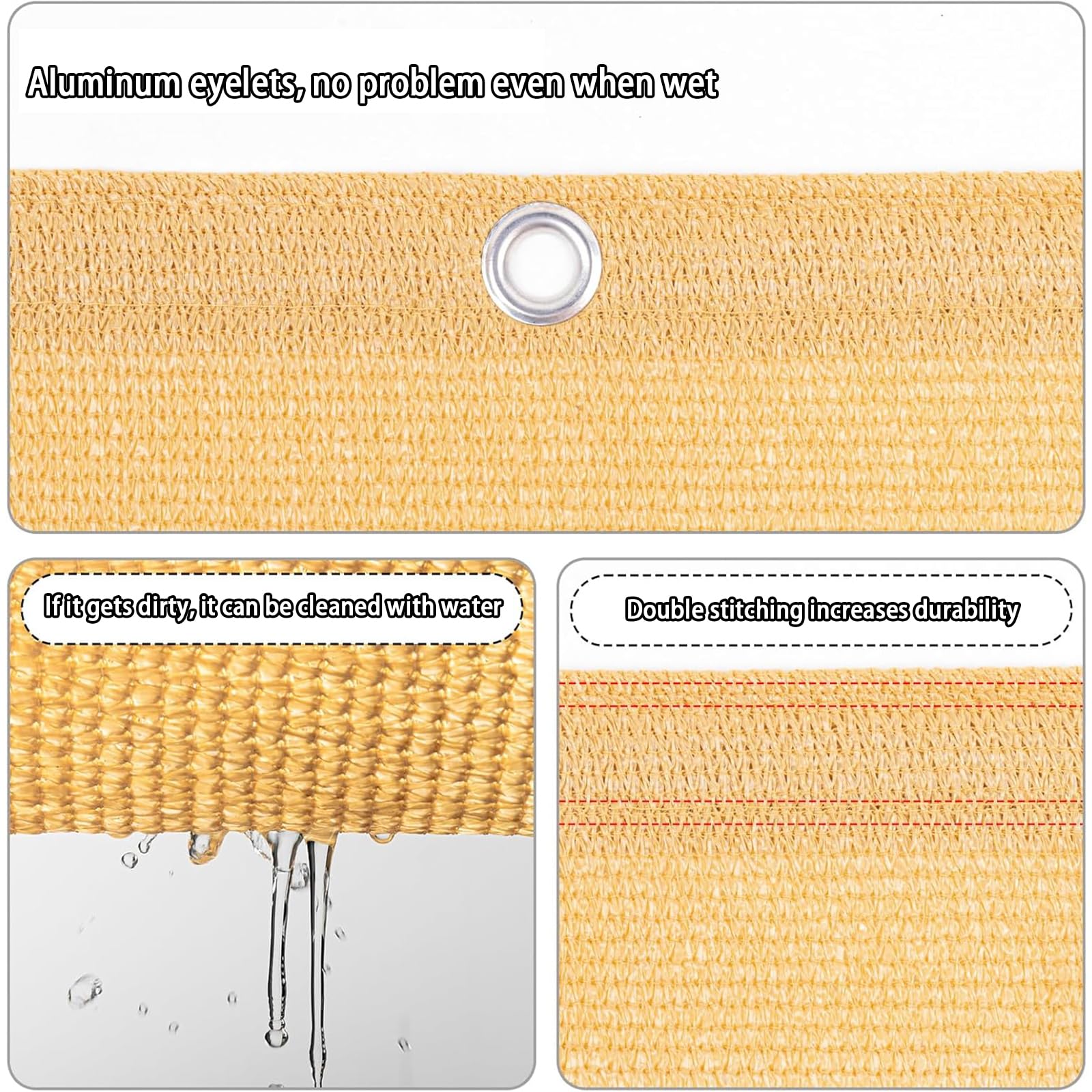 Telo Balcone 130 x 750 cm in HDPE 220G ㎡, Permeabile, Anti-Uv, Frangivento, Protezione Solare, Copertura Balcone Ringhiera con Fascette e Funi para Jardín Exterior, Giallo sabbia