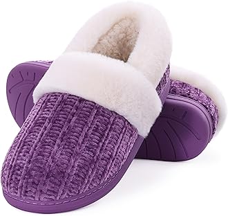Evshine Women's Fuzzy Memory Foam Closed Back Slippers Chenille Knit Fleece Lined House Shoes