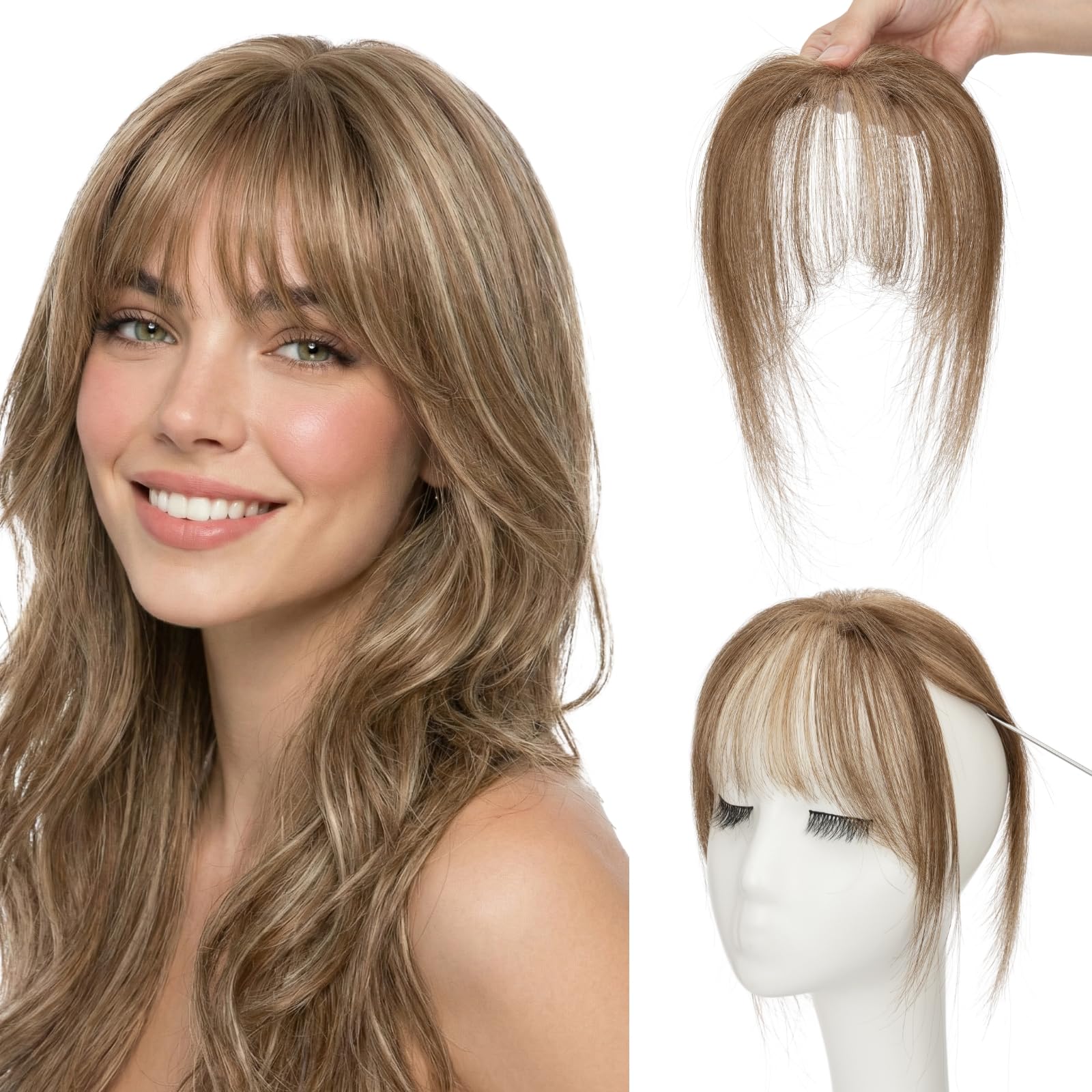 Frange à Clip Postiche Cheveux Naturel #4/27 Brun Moyen & Blond Foncé (9g)