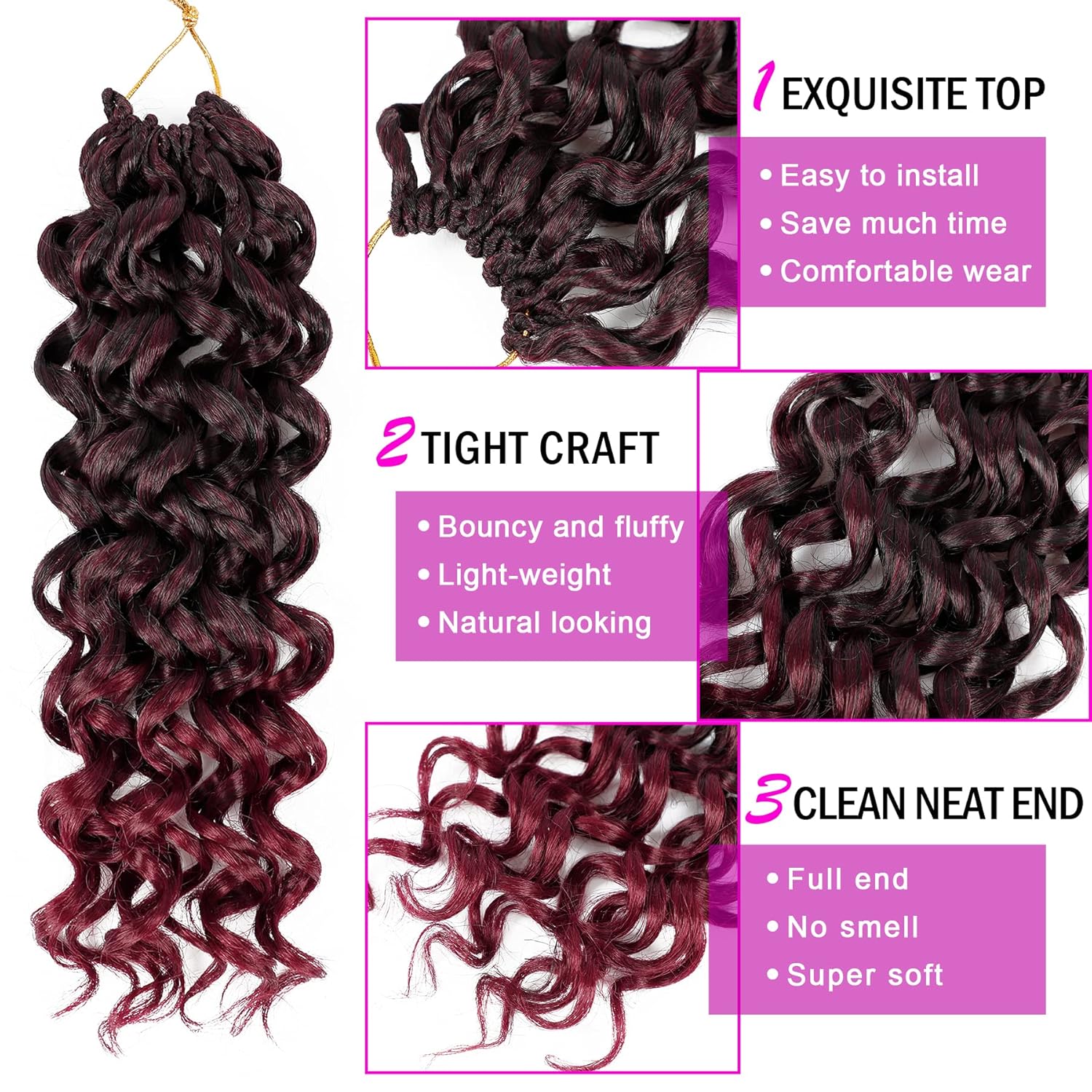 7 Packs GoGo Curl Crochet Hair 12 Inch Red Burgundy Short Curly Crochet Hair for Women Beach Curl Water Wave Deep Twist Crochet Braids Synthetic Braiding Hair Extensions (12 Inch, T1B/BUG)
