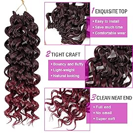 7 Packs GoGo Curl Crochet Hair 10 Inch Red Burgundy Short Curly Crochet Hair for Women Beach Curl Water Wave Deep Twist Crochet Braids Synthetic Braiding Hair Extensions (10 Inch, T1B/BUG)