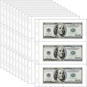 35-Page Money Binder Refill Sheets - 3-Pocket Dollar Bill Sleeves for Collectors | Non-PVC Currency Album Pages Holds US & Foreign Paper Money, Banknotes