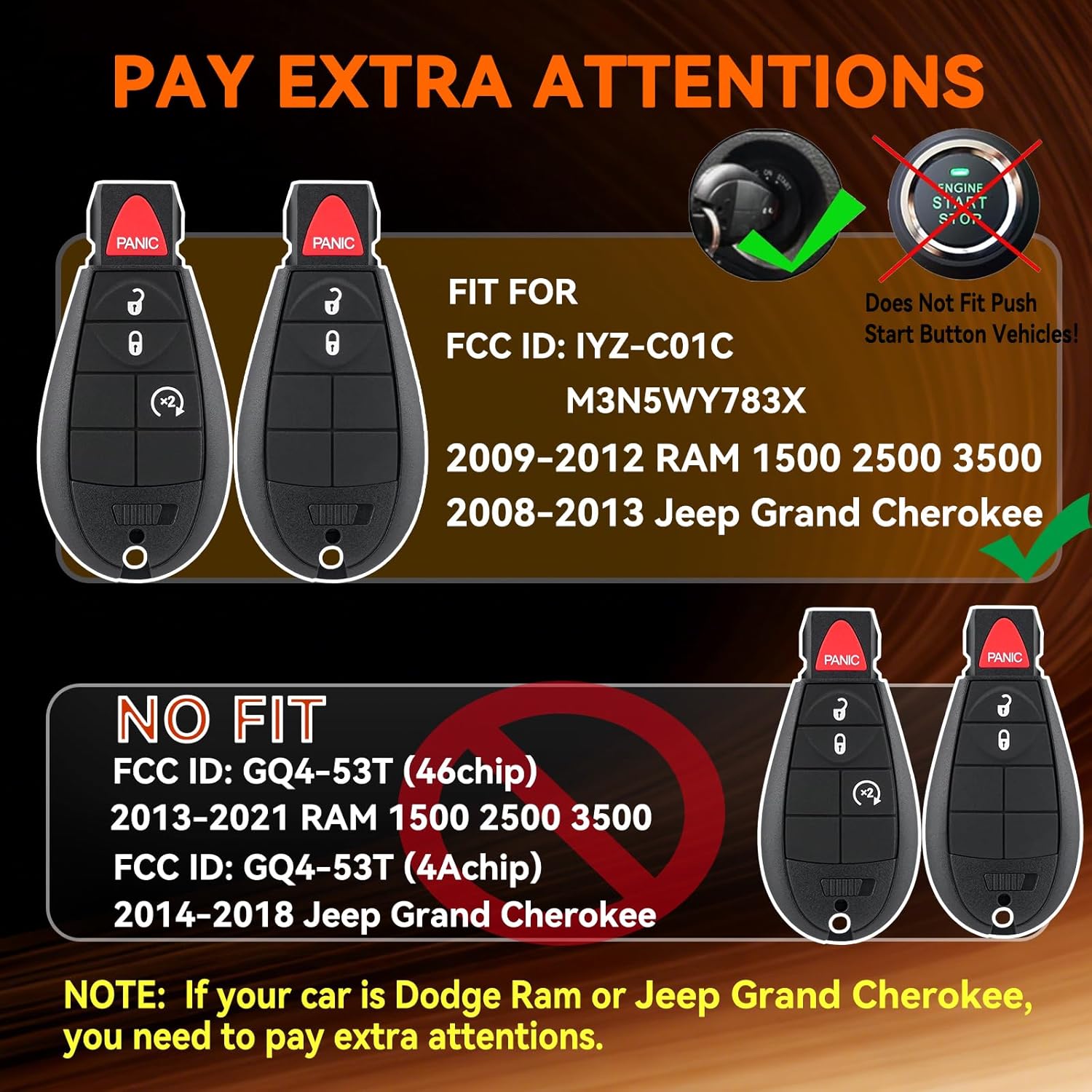 Key Fob Replacement for Dodge Ram 1500 2500 3500 Truck 2009-2012 Journey Challenger Grand Caravan Jeep Grand Cherokee Commander Chrysler Town Country Simple Remote Key DIY Kit IYZ-C01C
