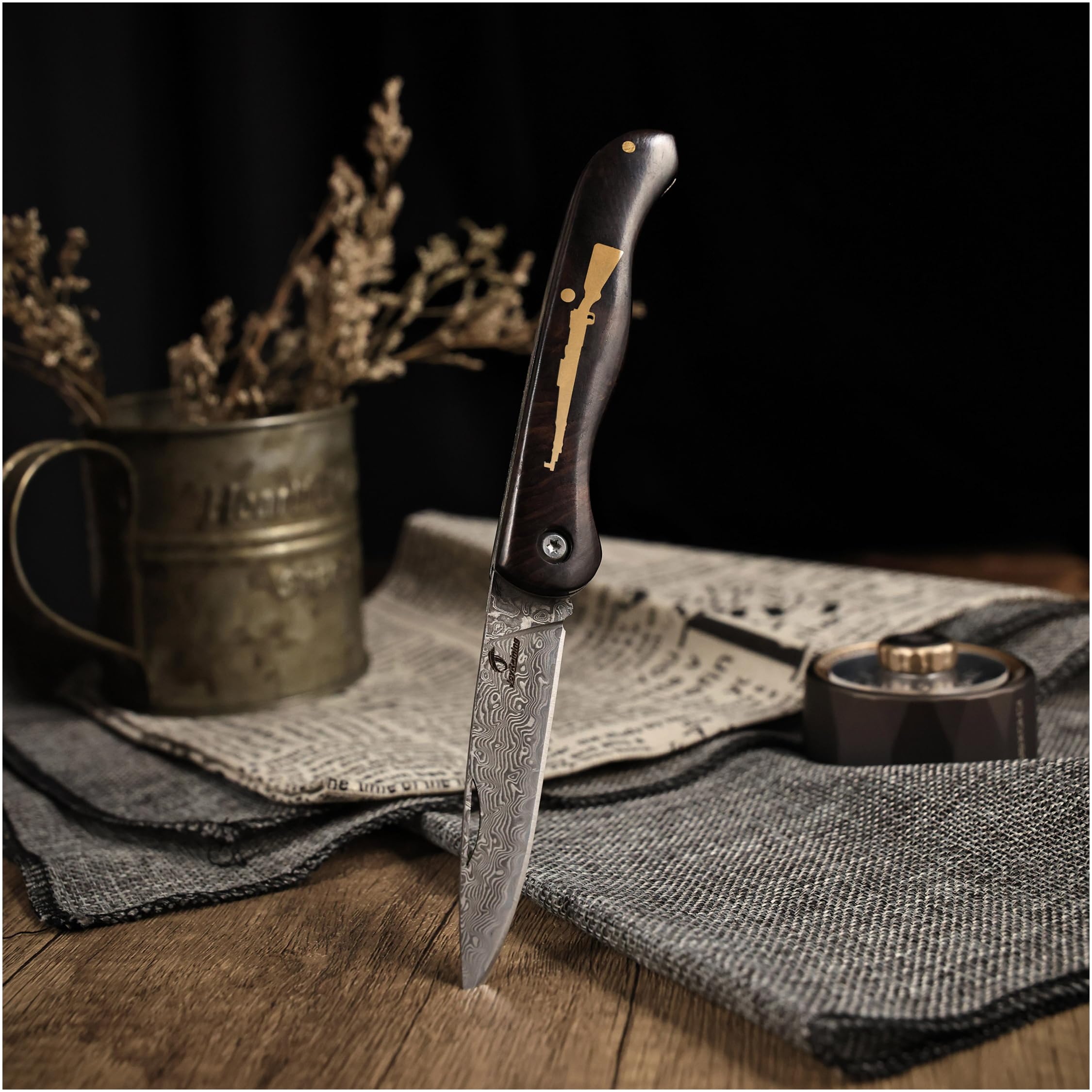 Whisper Handmade Damascus Pocket Knife - Small Vintage EDC Wood/Slip Joint Folding Knife for Men - Gentleman's Tool for Box Cutting & Daily Use - Unique Gift for Father