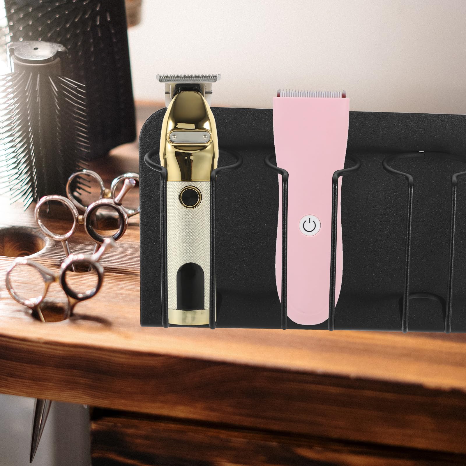 TOYANDONA Soporte Montado en Pared para Cortapelos y Recortadora de Barba de Acero Inoxidable Negro Almacenamiento Seguro para Salón de Belleza