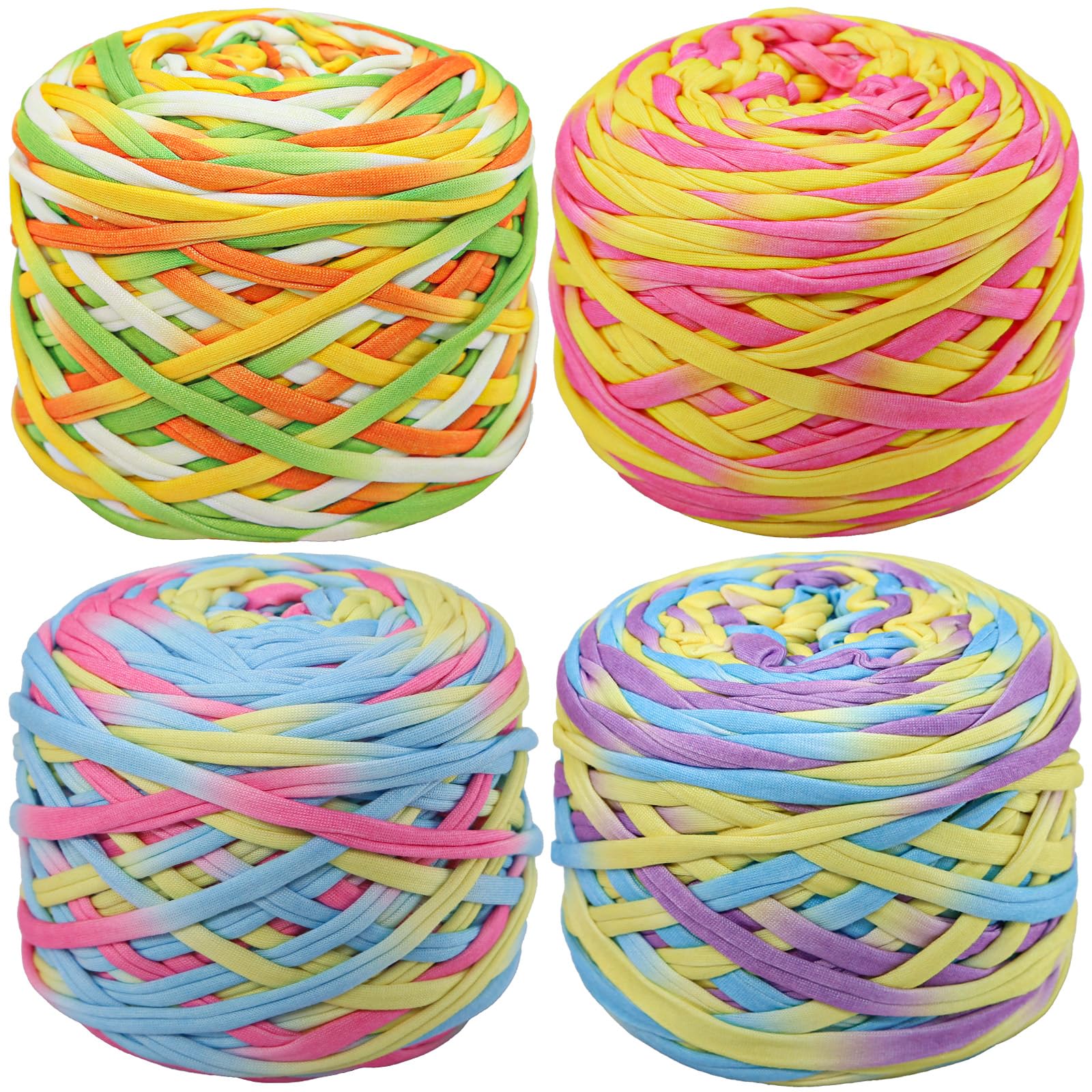 SIMEIQI 4 PCS T-Shirt Yarn Elastic Fabric Crochet Cloth Yarn for DIY Knitting, Spaghetti Thick Knitting for Hand DIY Bag Basket Cushion Crocheting Projects,Home Decor Flower B